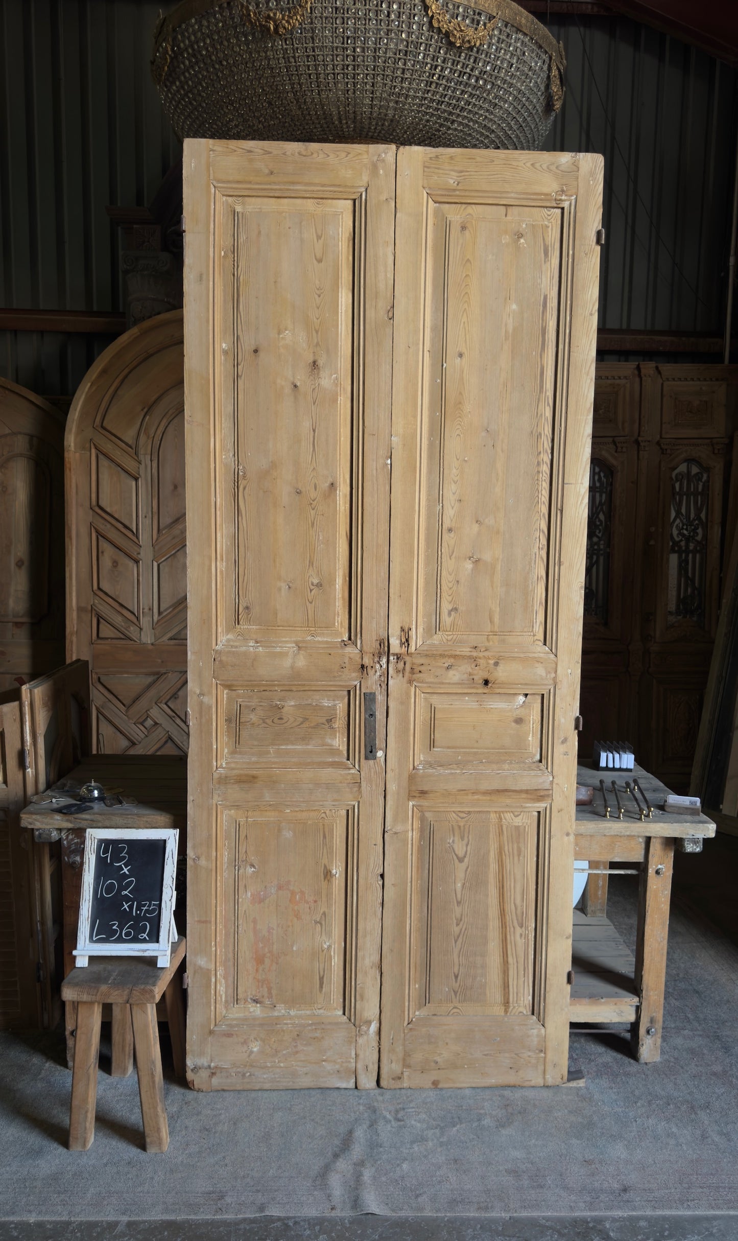 3 Panel Antique Solid French Doors - 43x102 - L362