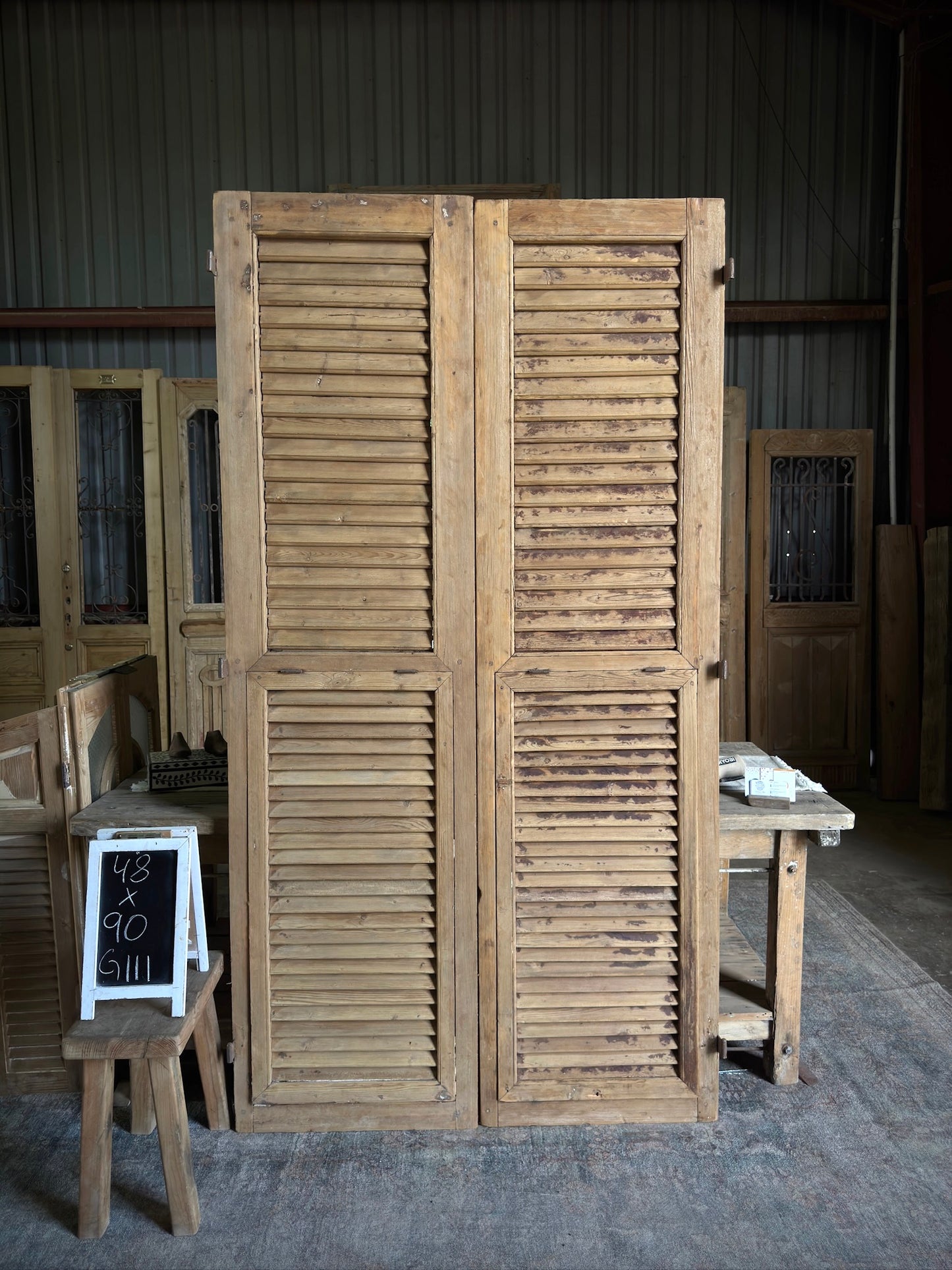 European Antique Louvered Shutters - 48x90 G111