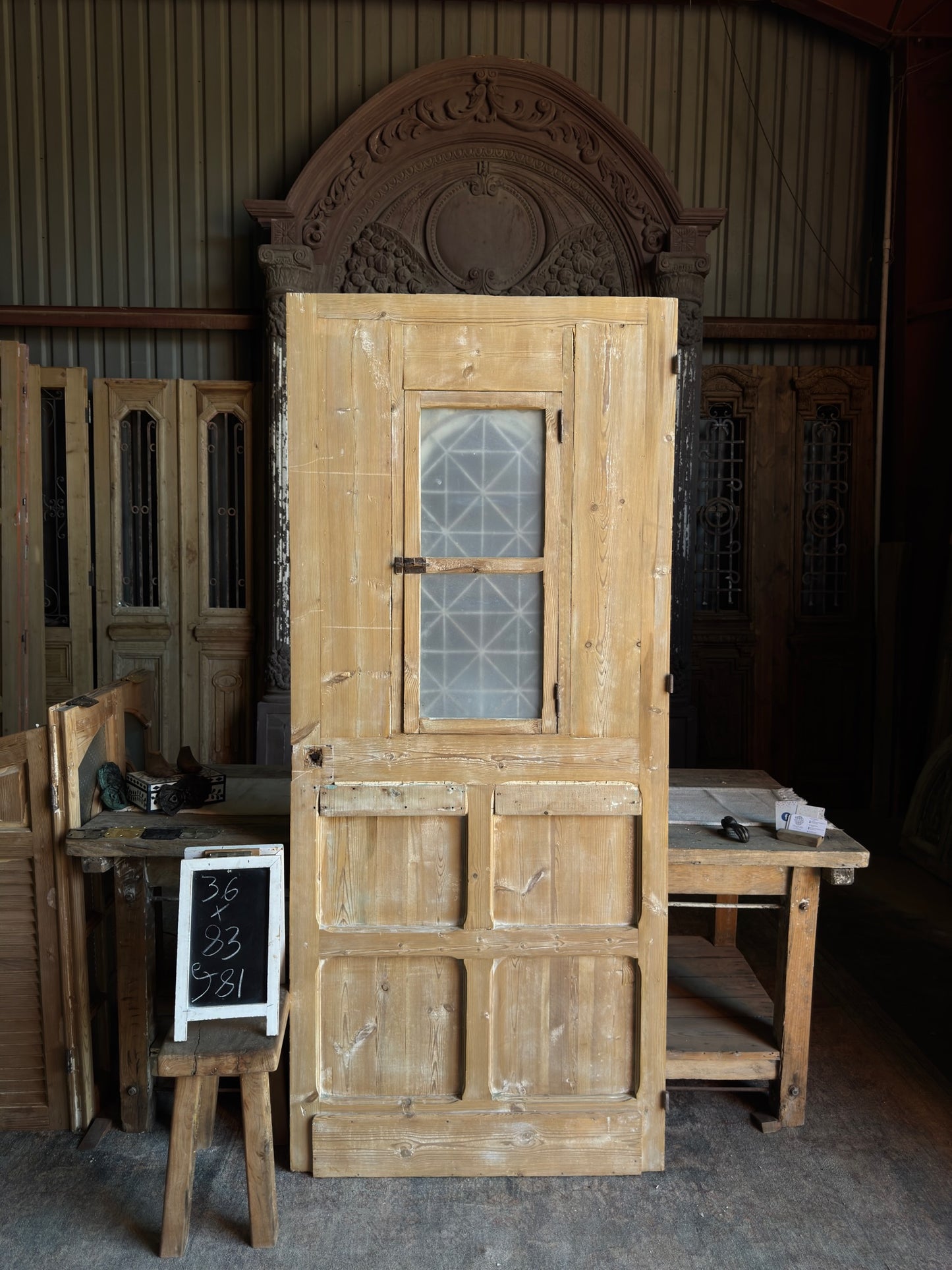 Arch Light Antique Iron and Glass Single Door - 36x83 J81