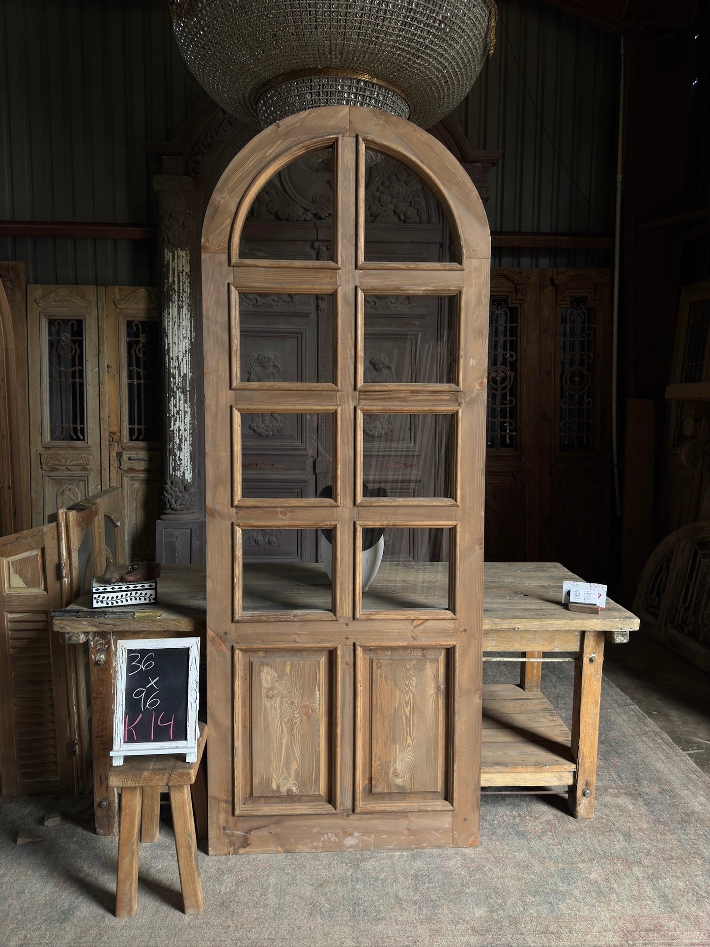Handcrafted 8 Light Arched Single Glass Door - 36x96 K14