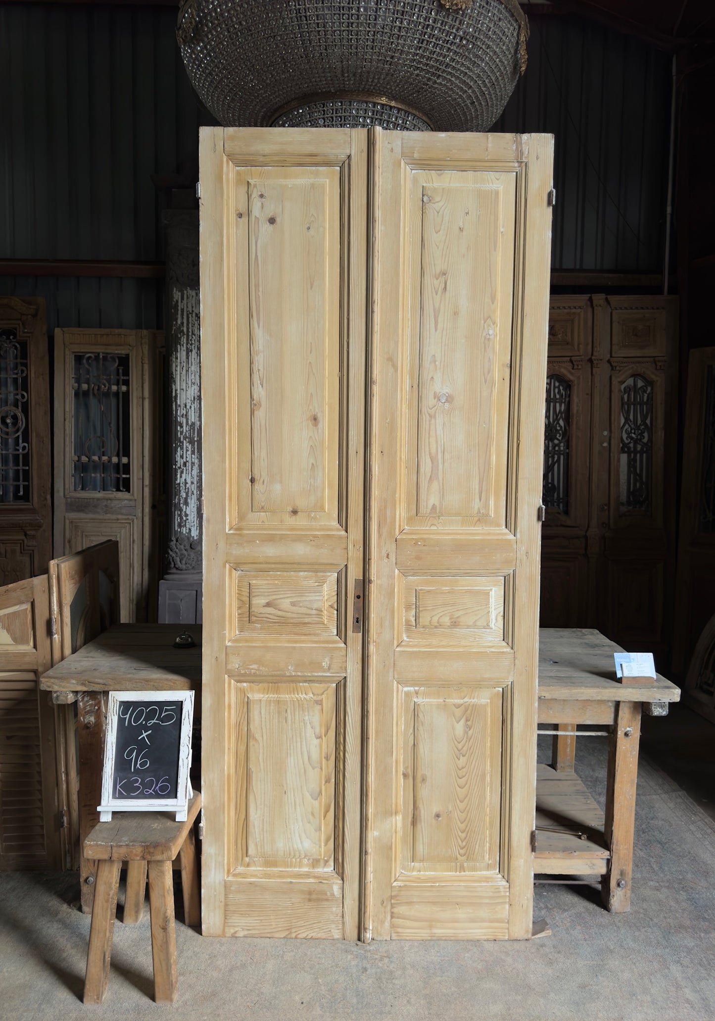 3 Panel Antique Solid French Doors - 40.25x96 K326