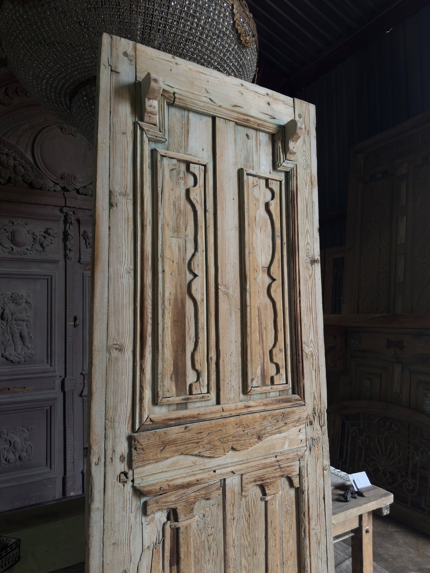 Large Carved Single Antique Door Slab - 41.5x106.5 J65