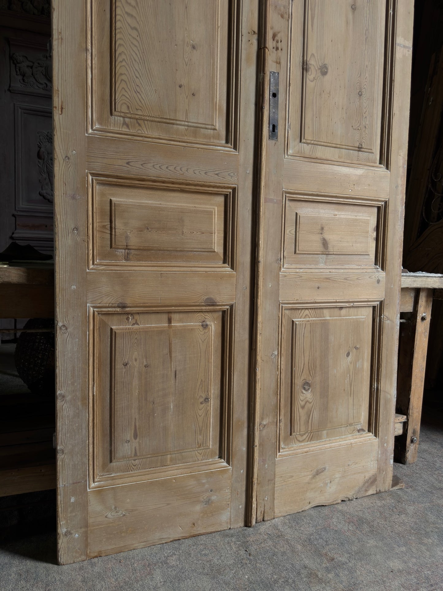 3 Panel Antique Solid French Doors - 45.25x100.5 J445