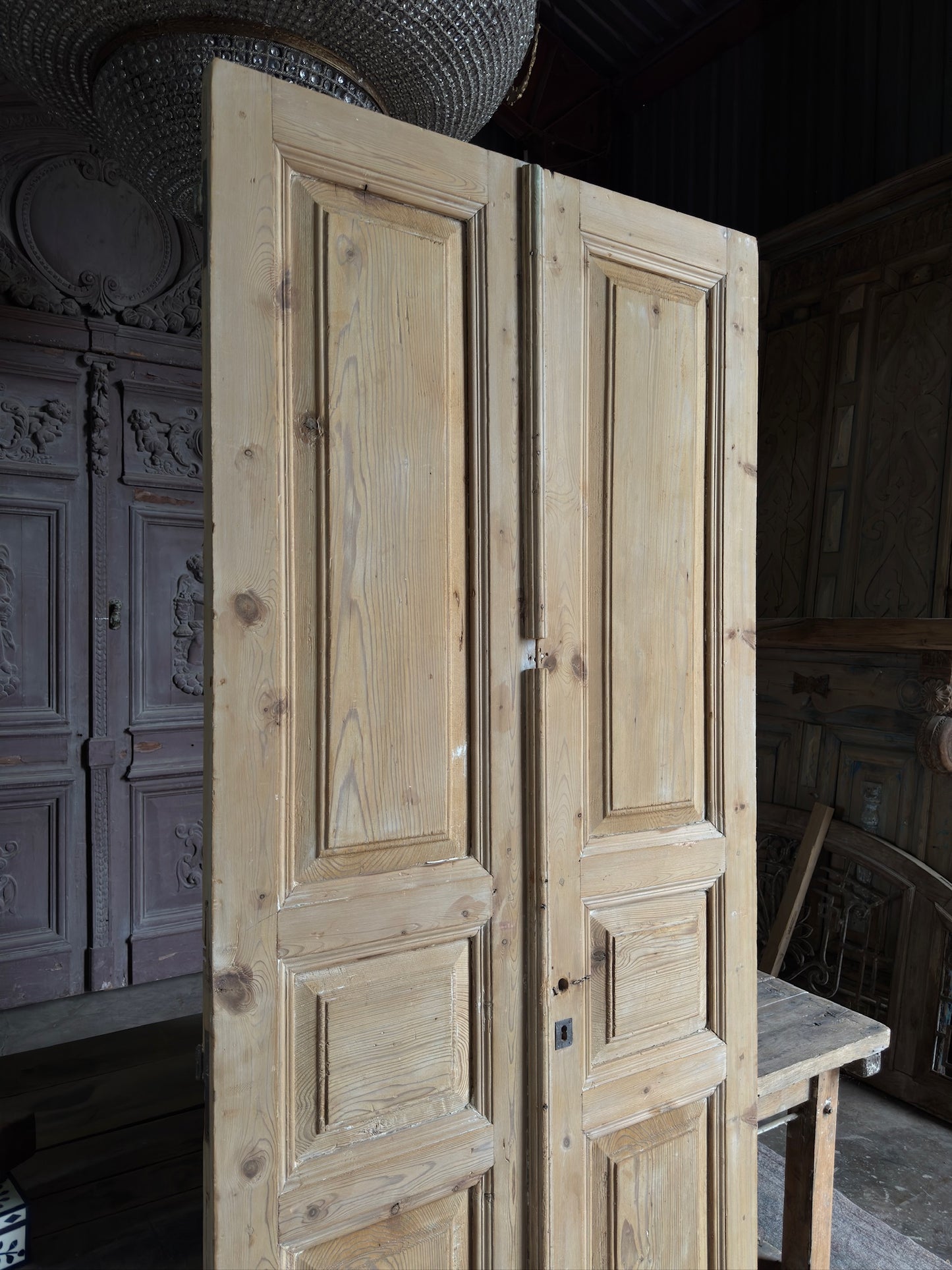 3 Panel Antique Solid French Doors - 39.5x92.5 K137