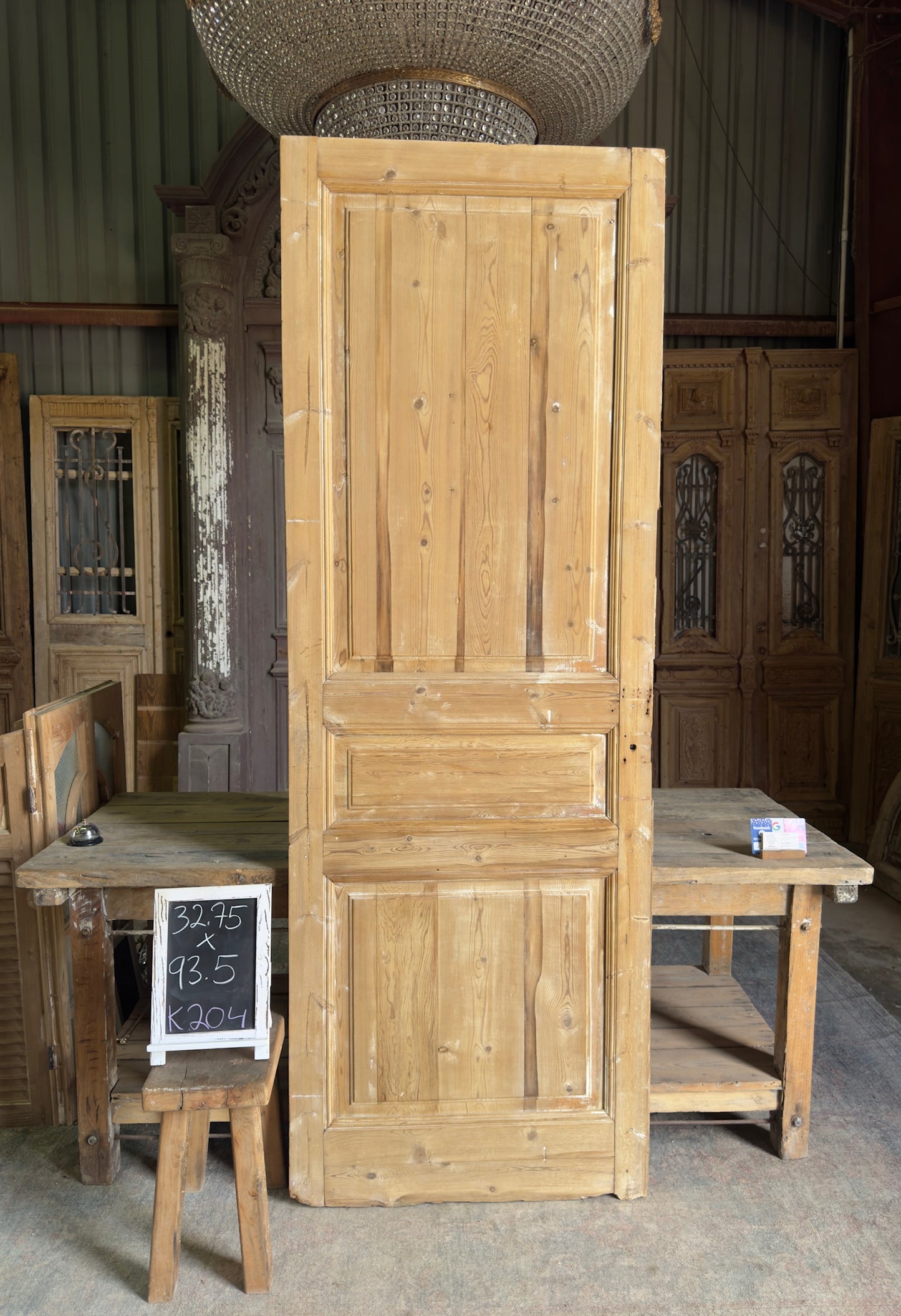 3 Panel Single Solid Antique Door - 32.75x93.5 K204