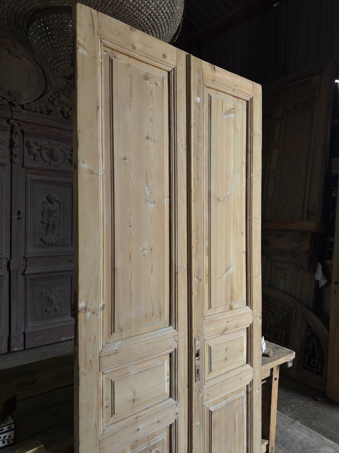 3 Panel Antique Solid French Doors - 43x94.5 K47