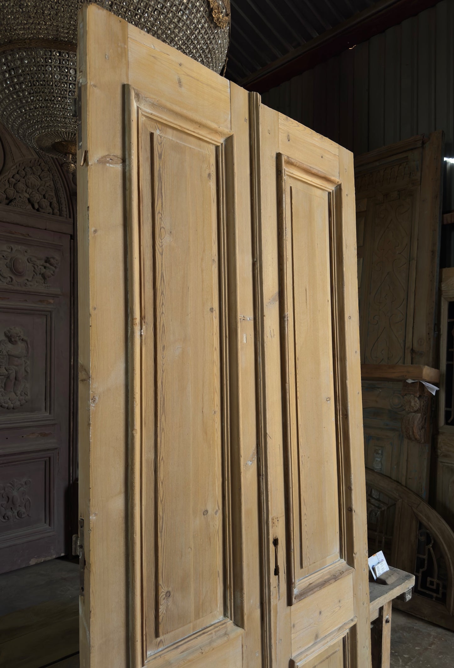 Raised Molding 2 Panel Antique Solid French Doors - 42.5x97.5 K409