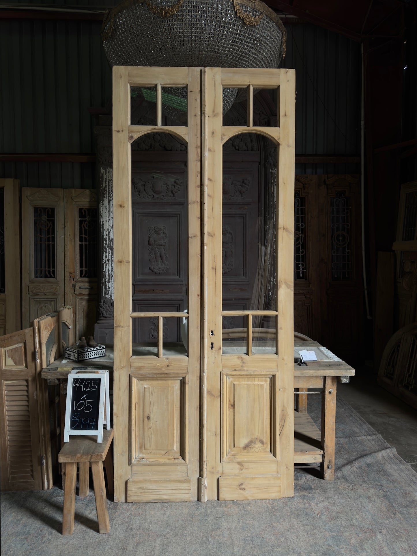 Unique Arch Style Antique Glass French Doors - 44.25x105 J197