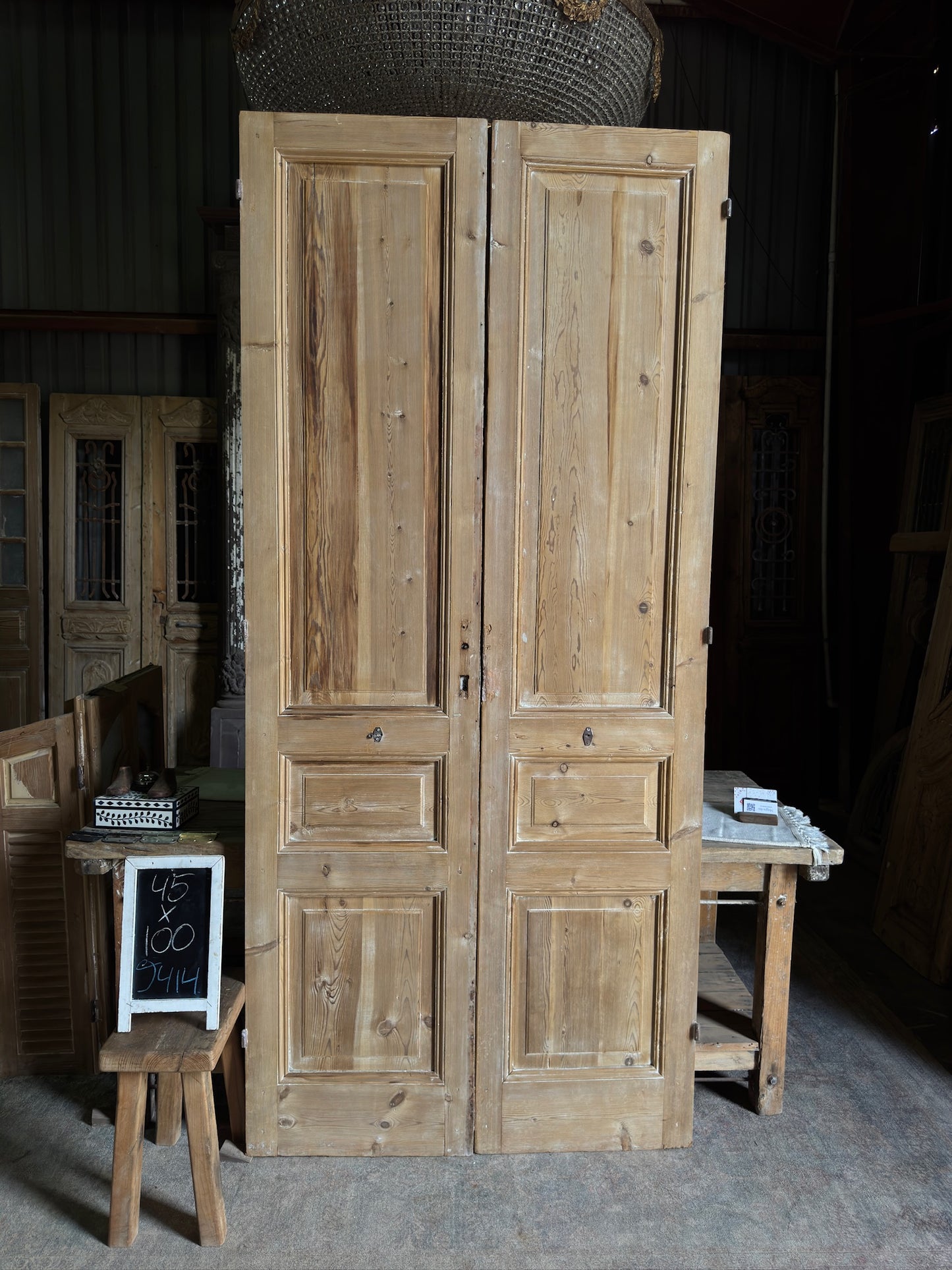 3 Panel Antique Solid French Doors - 45x100 J414