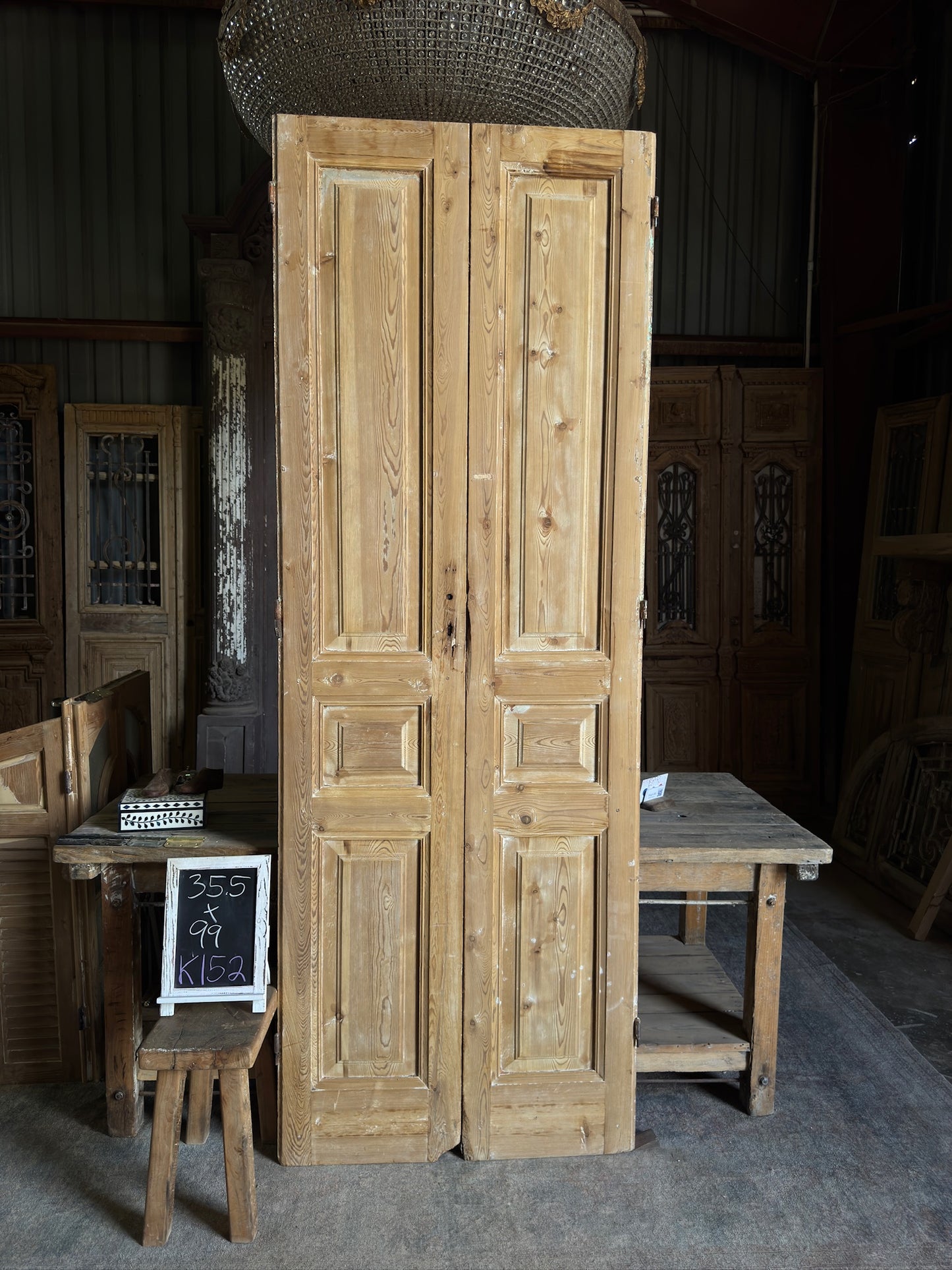 3 Panel Antique Solid French Doors - 35.5x99 K152