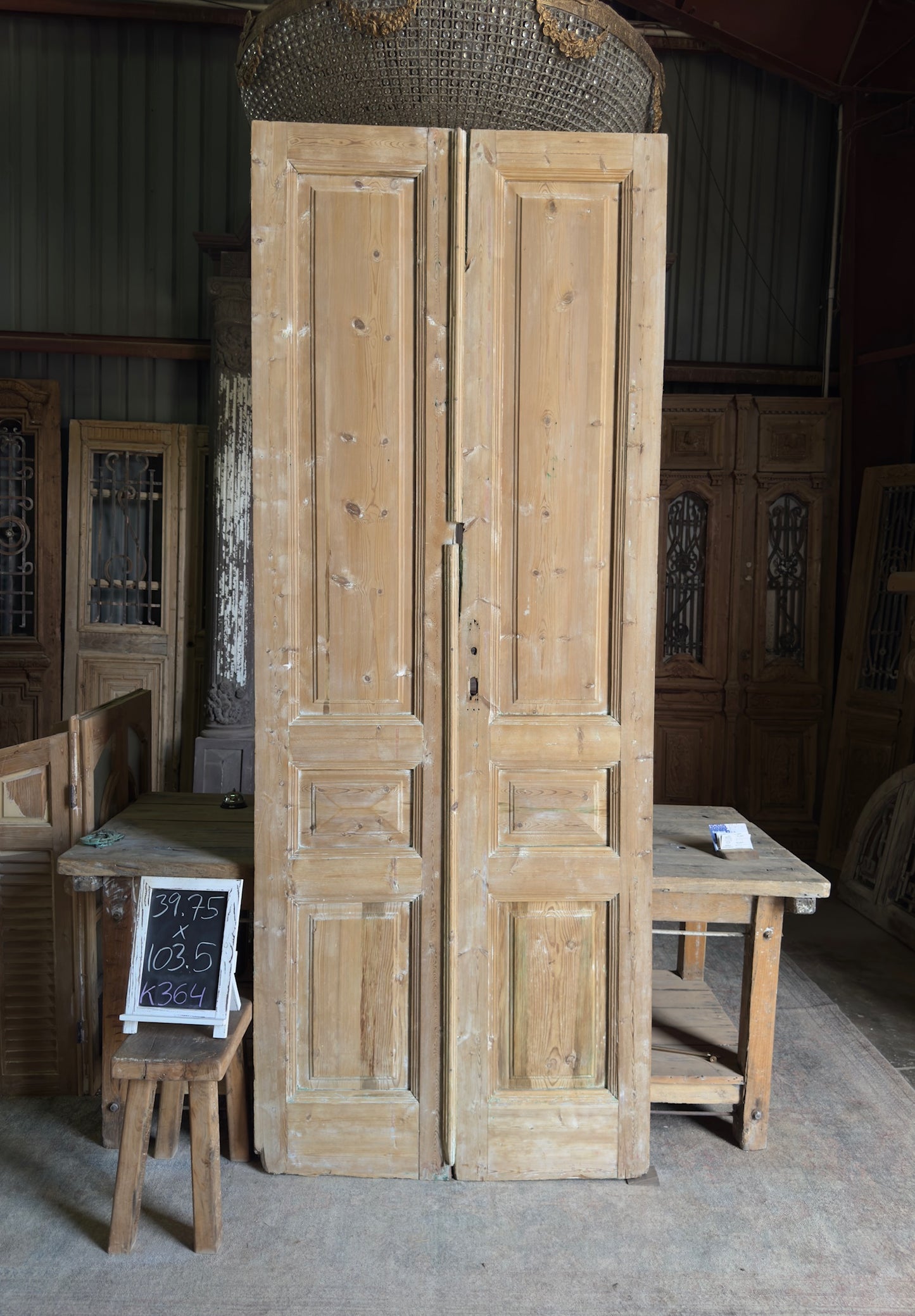 3 Panel Antique Solid French Doors - 39.75x103.5 K364