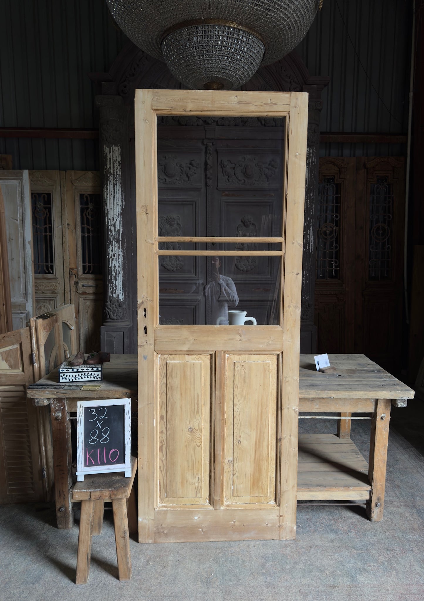 Antique Glass Single Door - 32x88x K110