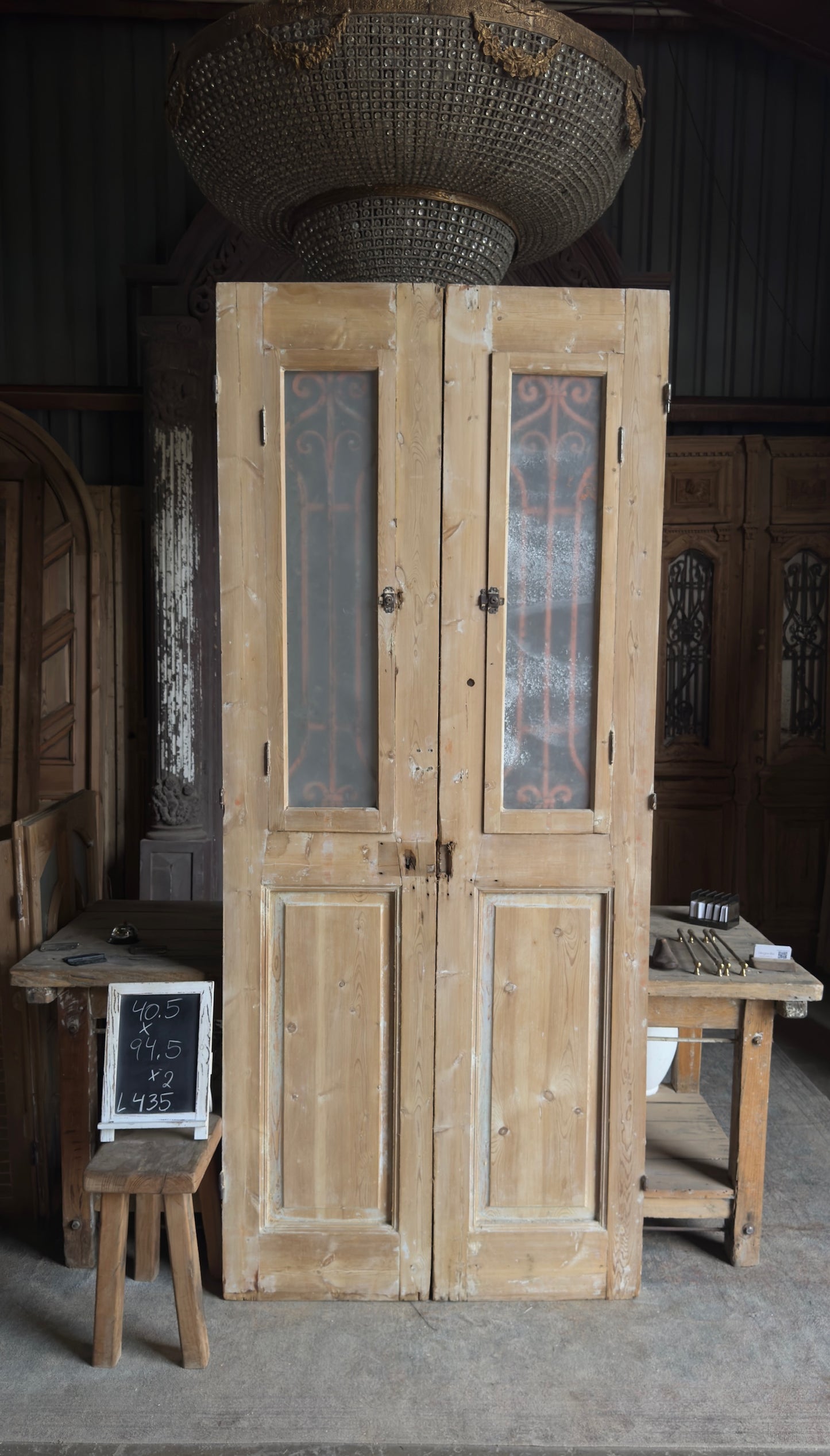 Elegant Antique Iron French Doors - 40.5x94.5 - L435