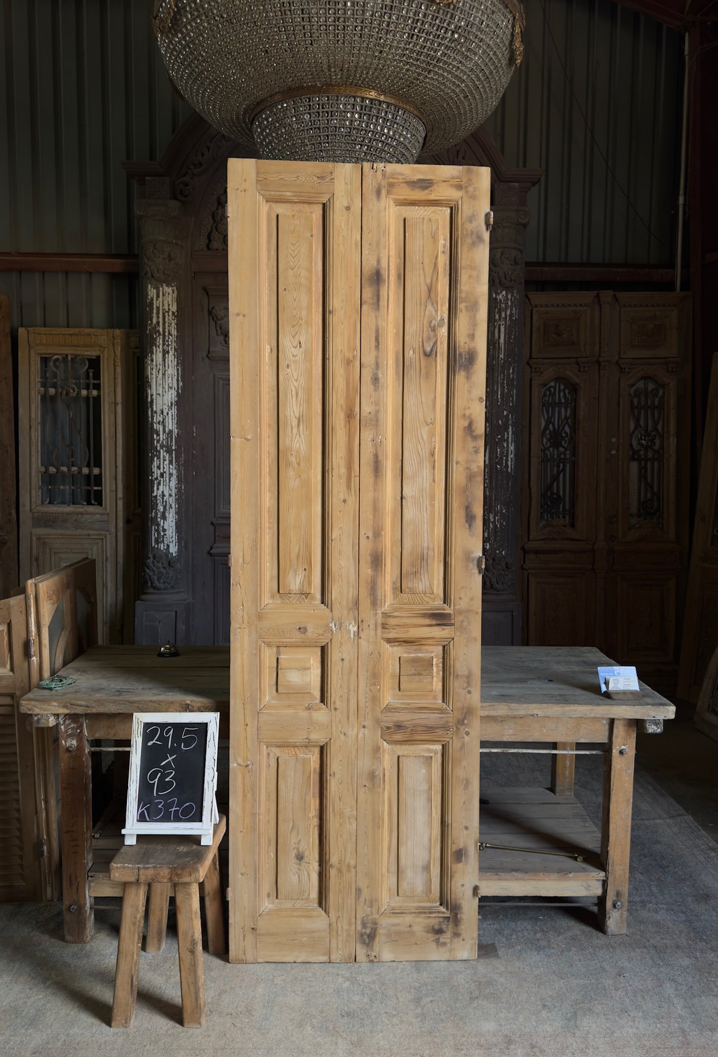 3 Panel Antique Solid French Doors - 29.5x93 K370