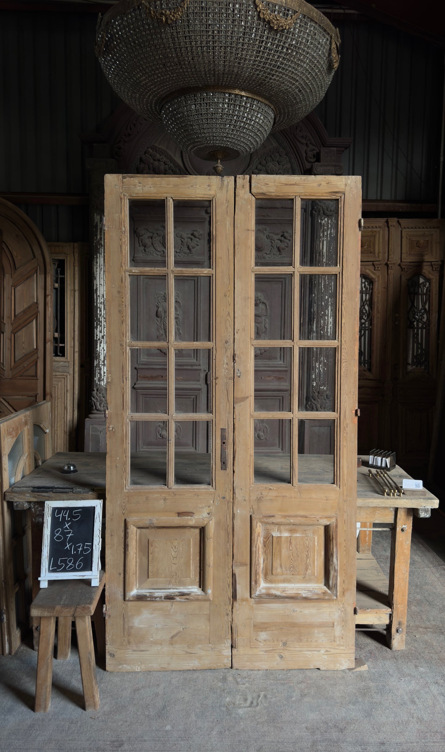 Antique Glass 8 Lite French Doors - 44.5x87 - L586