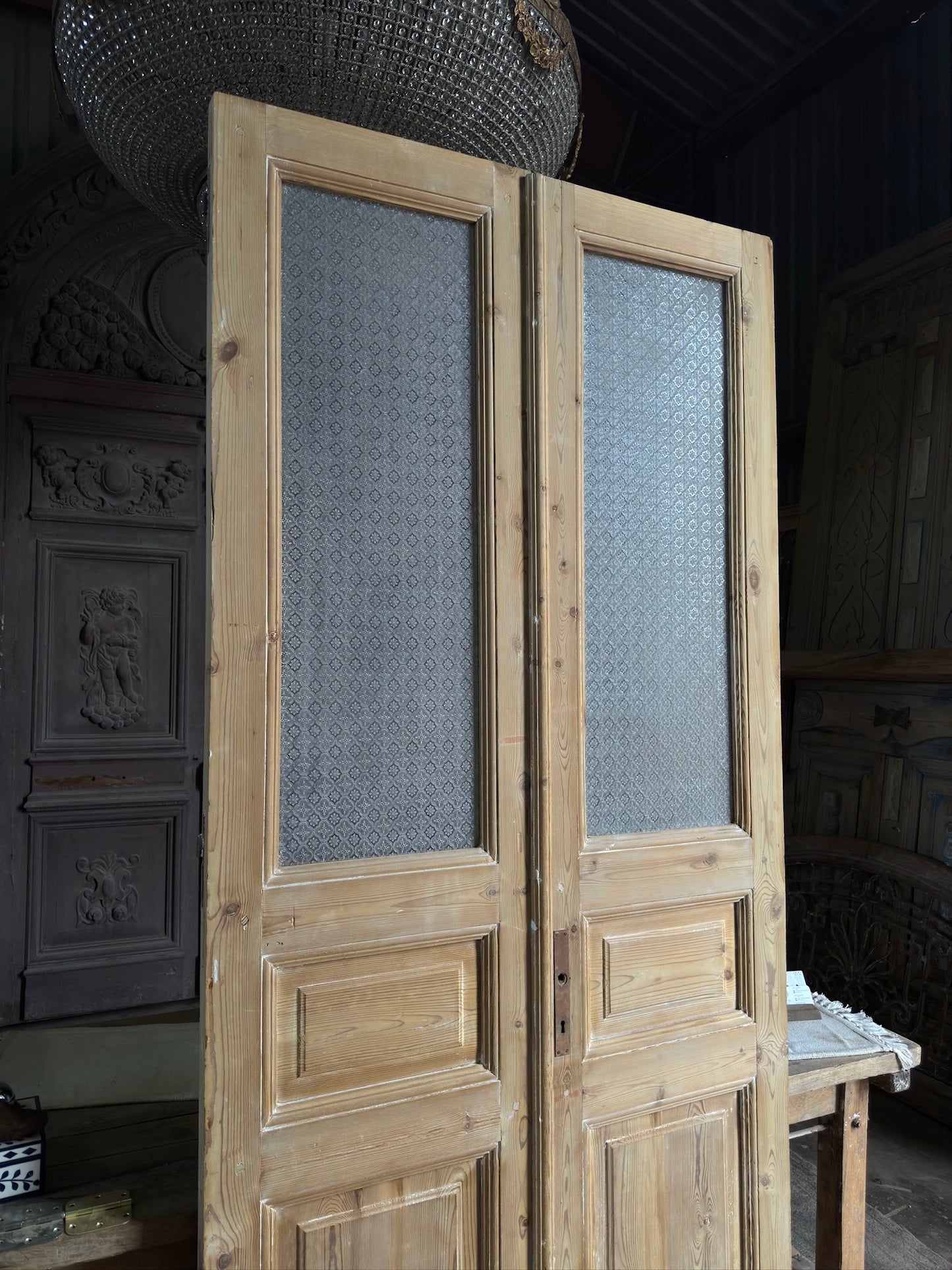 3 Panel Antique Glass French Doors - 43.25x97 J474