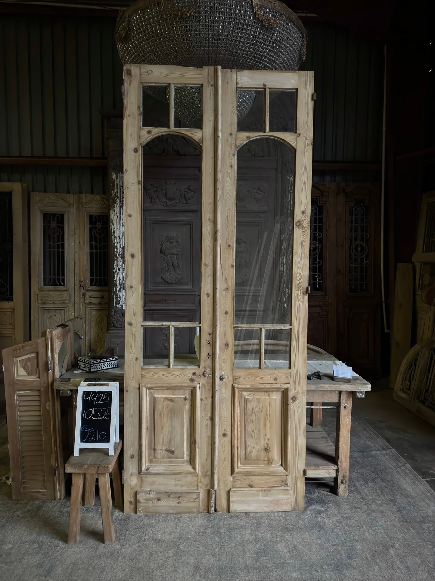 Unique Arch Style Antique Glass French Doors - 44.25x105.25 J210