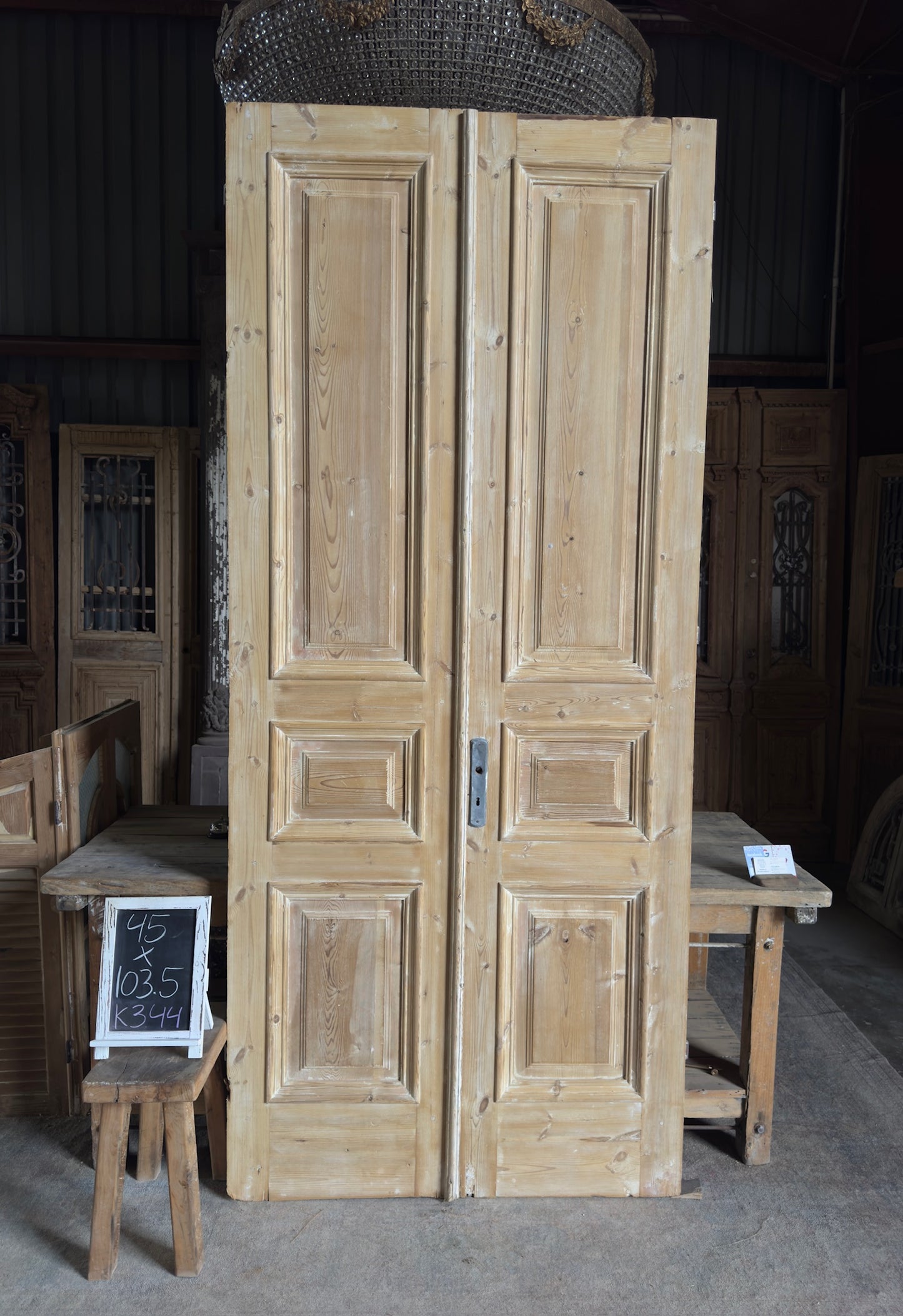 3 Panel Antique Solid French Doors - 45x103.5 K344