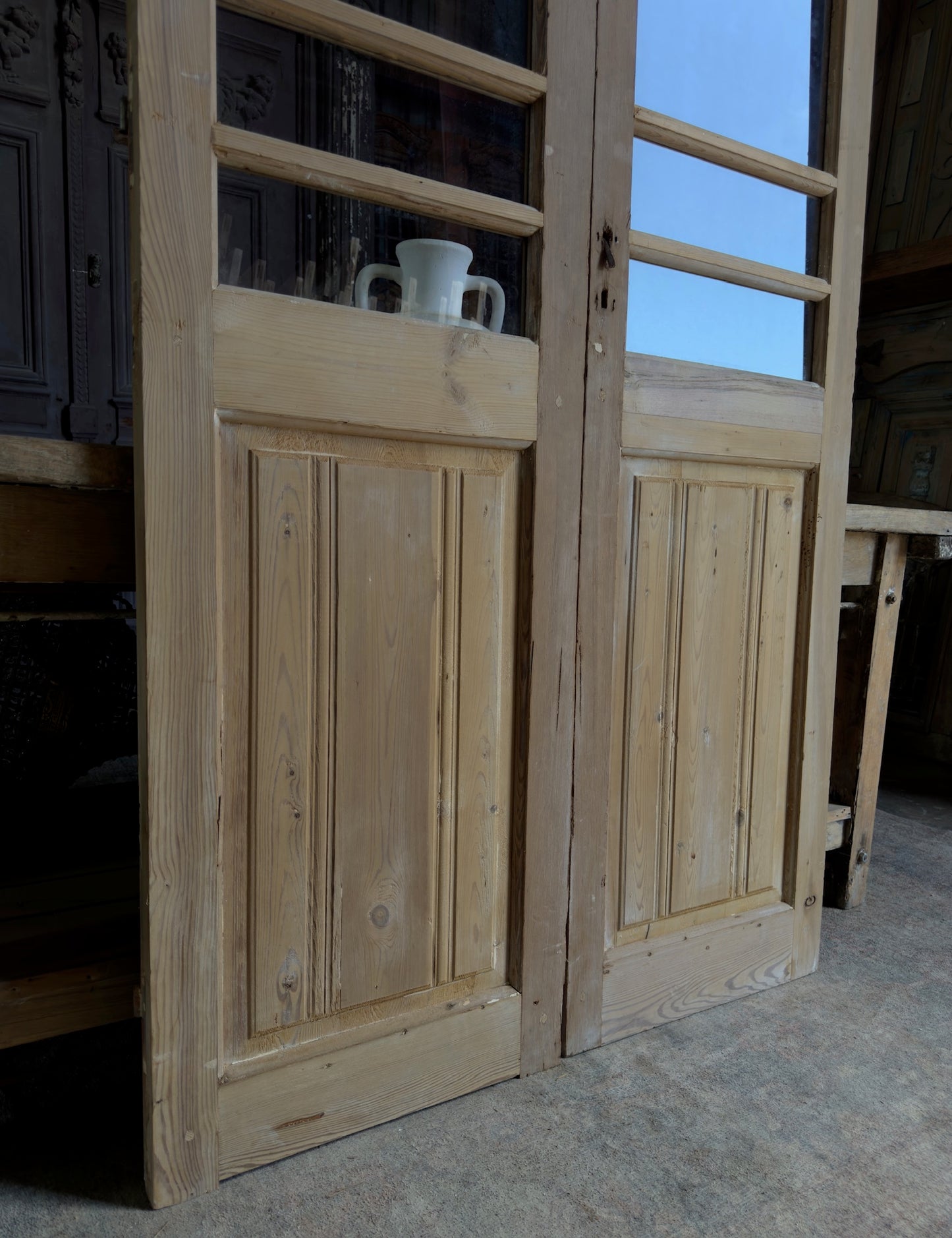 Scalloped Top Glass Antique French Doors - 42.25x83.5 K82