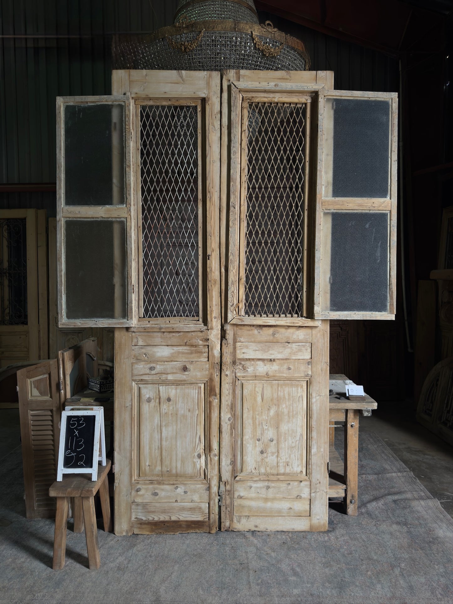 Tall Antique Iron French Doors - 53x113 J2