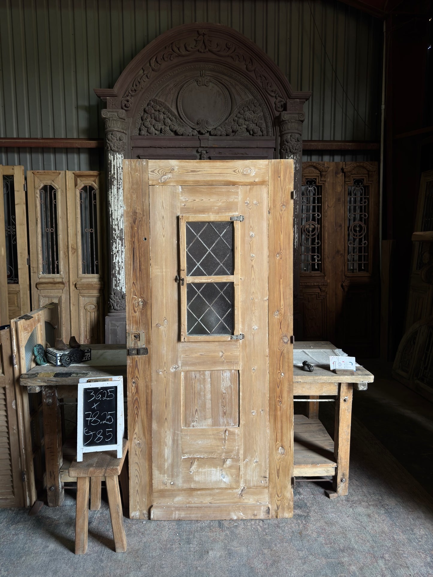 Single Light Antique Iron and Glass Single Door - 36.25x78.25 J85