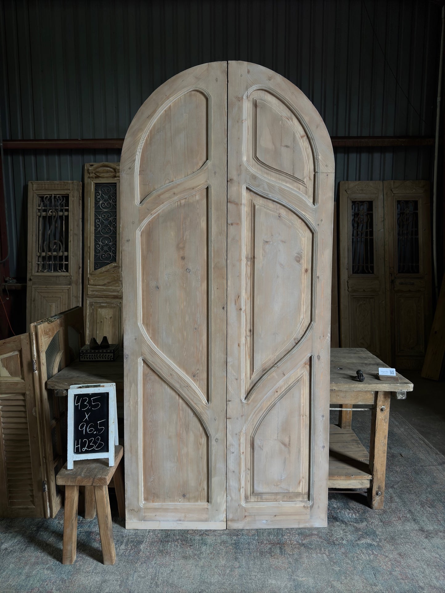 (The Merlin) Handrcrafted Arched Baltic Pine French Doors - 43.5x96.5 H238