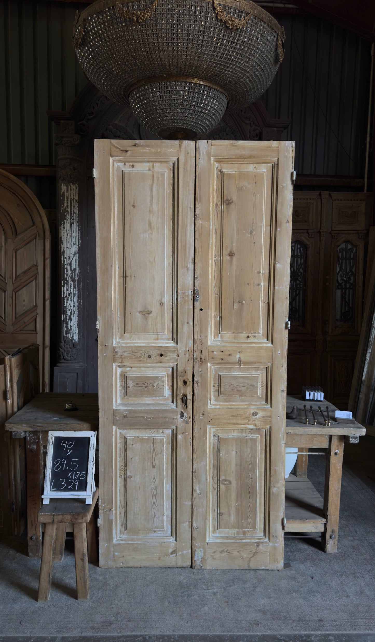 3 Panel Antique Solid French Doors - 40x89.5 - L329