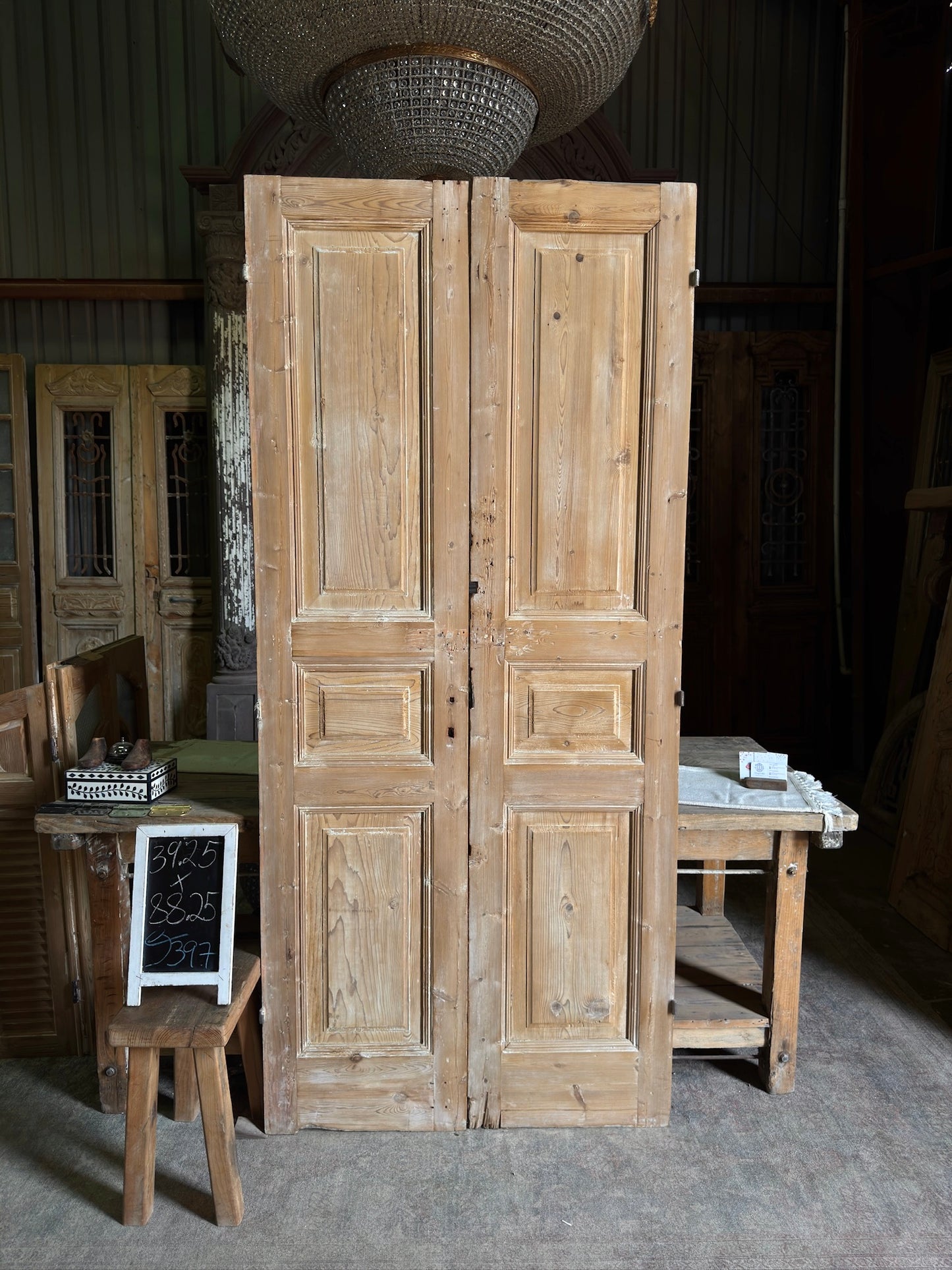 3 Panel Antique Solid French Doors - 39.25x88.25 J397