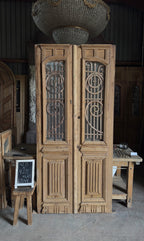 Antique Carved 2 Lite French Doors - 42.5x92.5 - L549