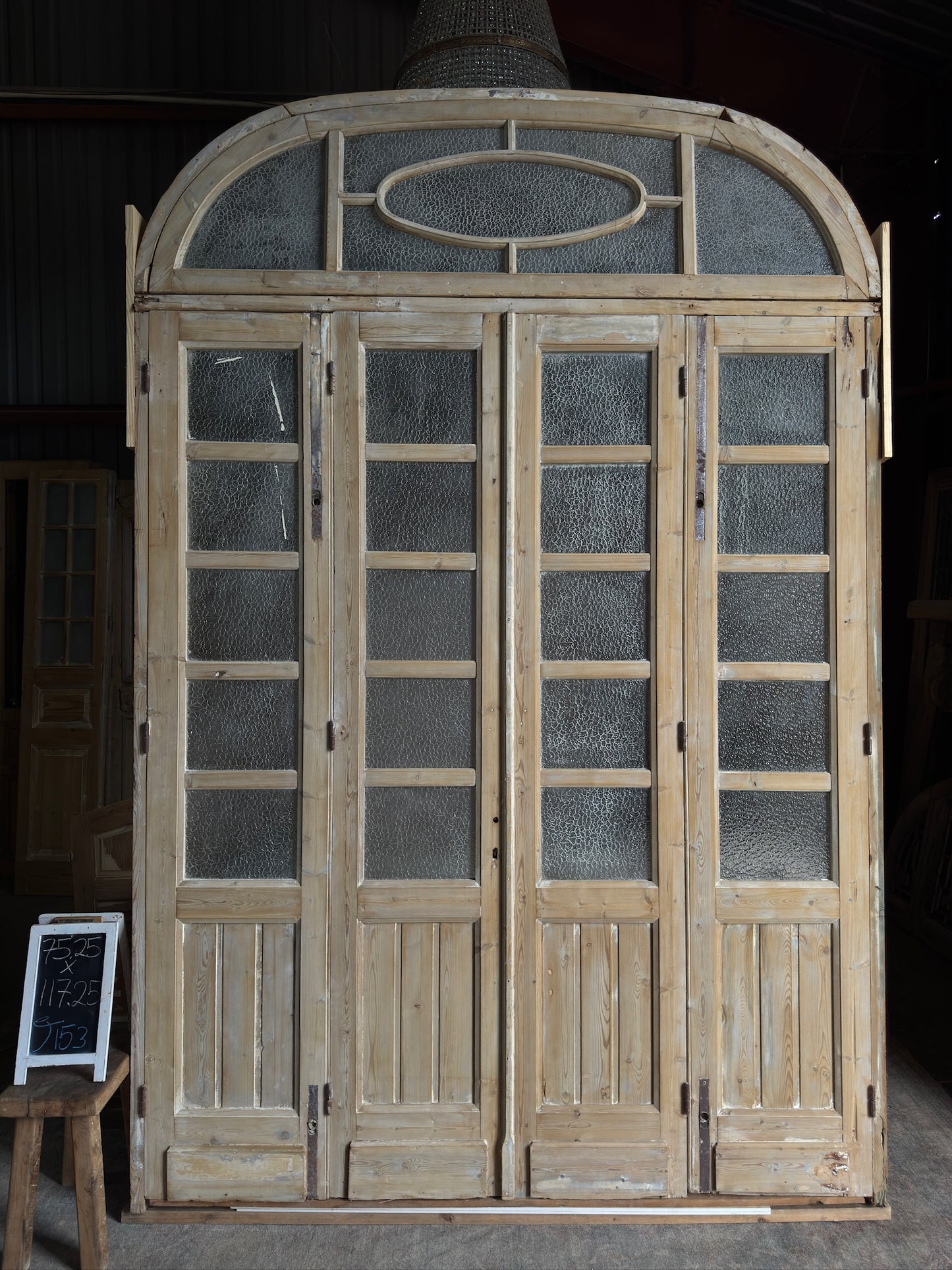Large Antique Bi-Fold French Door Unit with Arched Transom - 75.25x117.25 J153