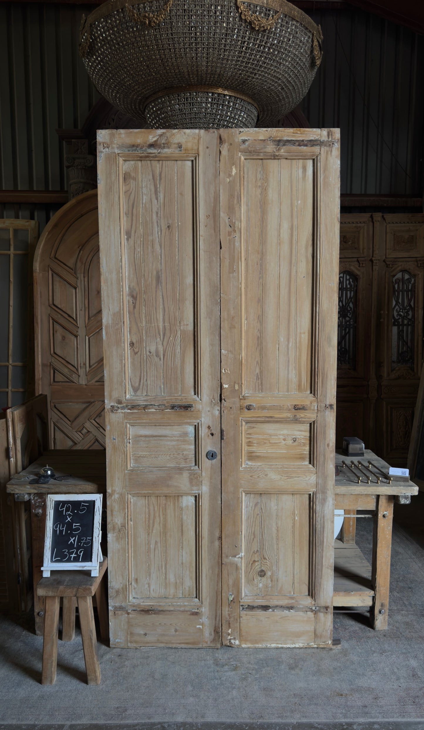 3 Panel Antique Solid French Doors - 42.5x94.5 - L379