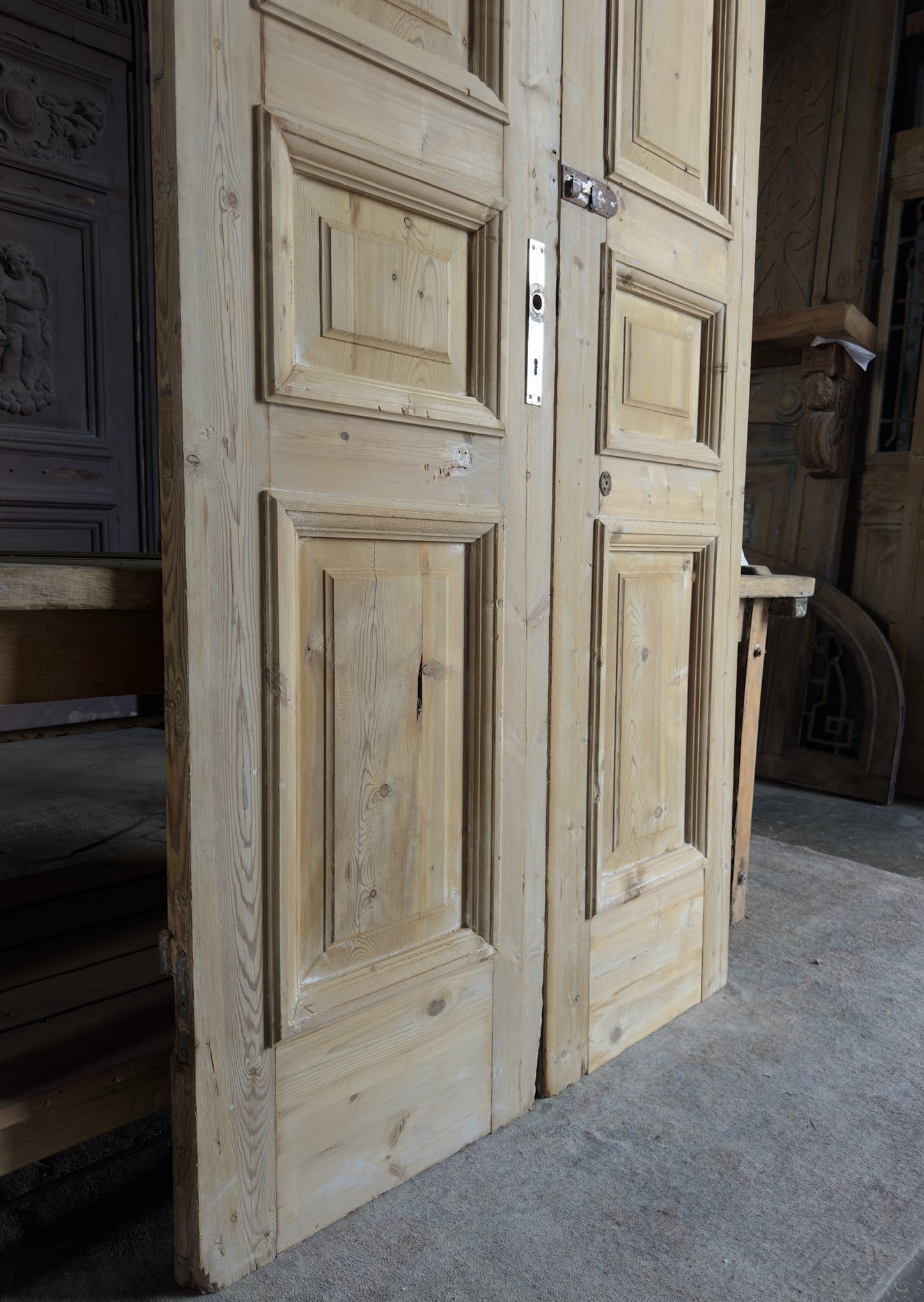 3 Panel Antique Solid French Doors With Raised Molding - 43x108 K384