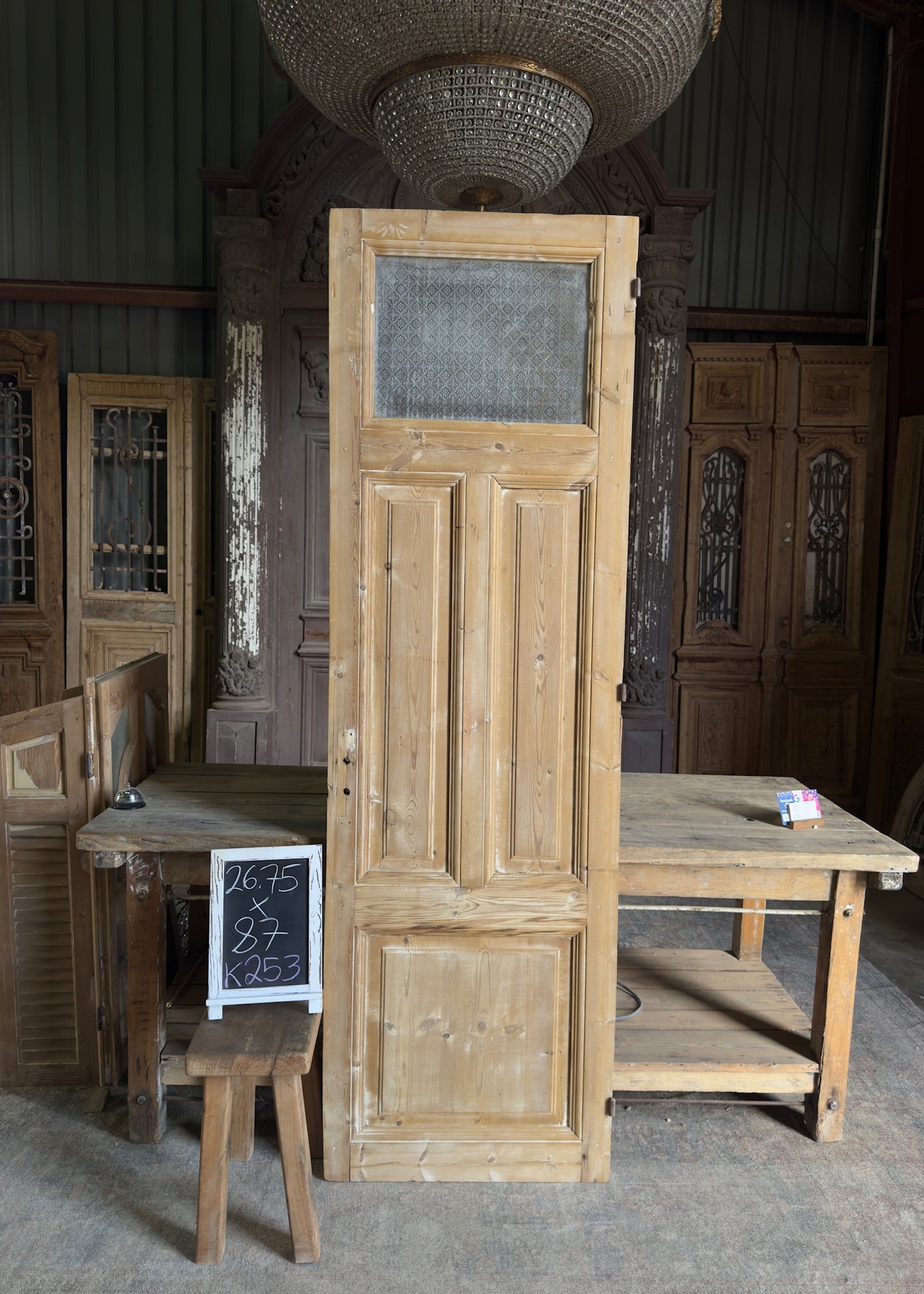 19th Century European Antique Glass Single Door - 26.75x87 K253