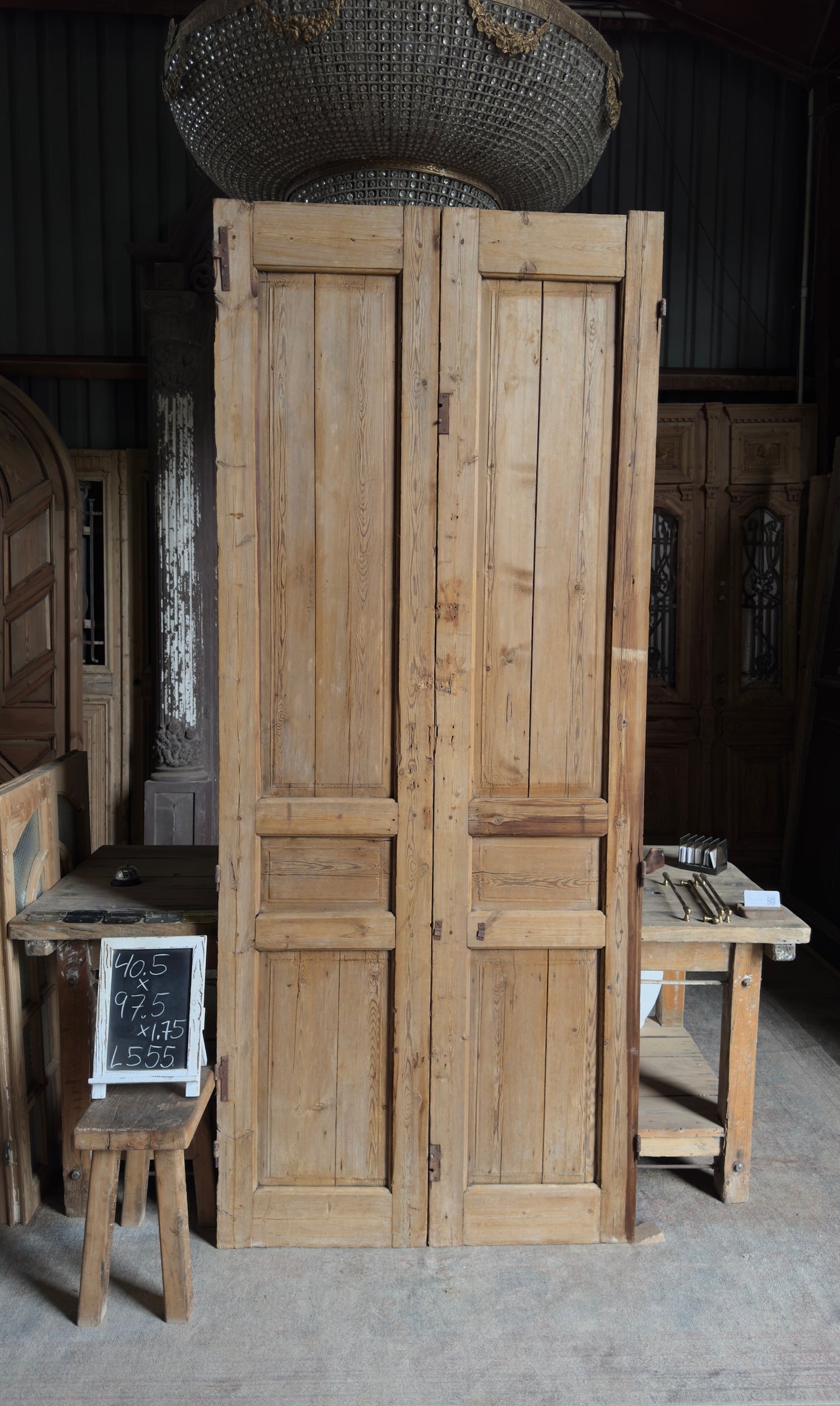 Antique Carved 4 Panel Double Doors - 40.5x97.5 - L555