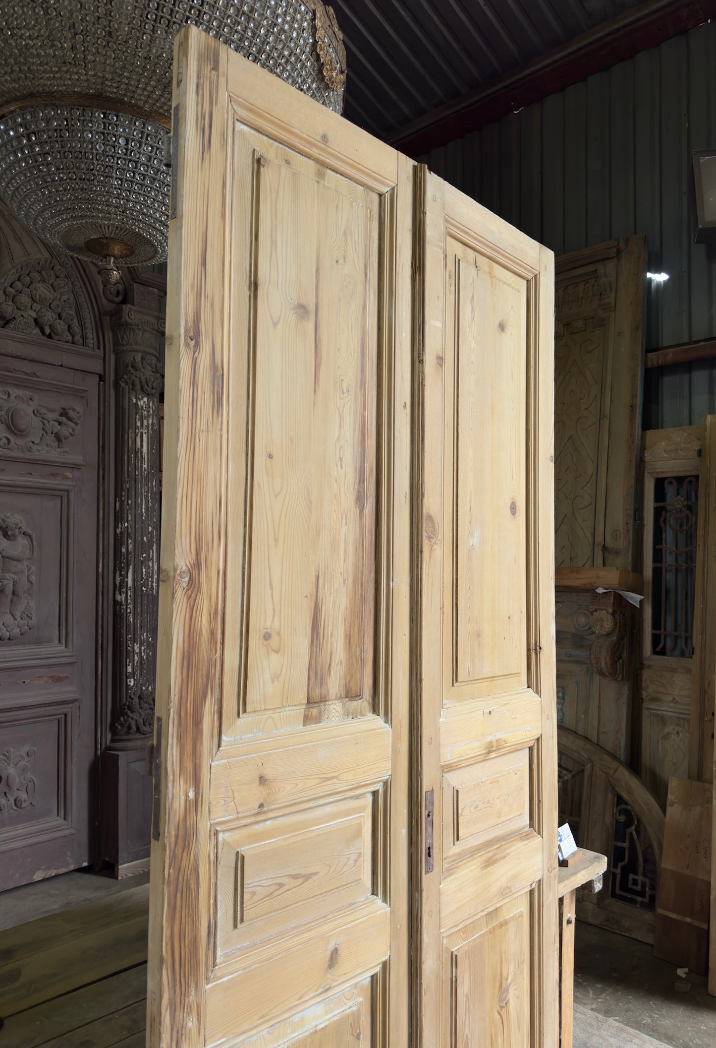 3 Panel Antique Solid French Doors - 45x99 K313