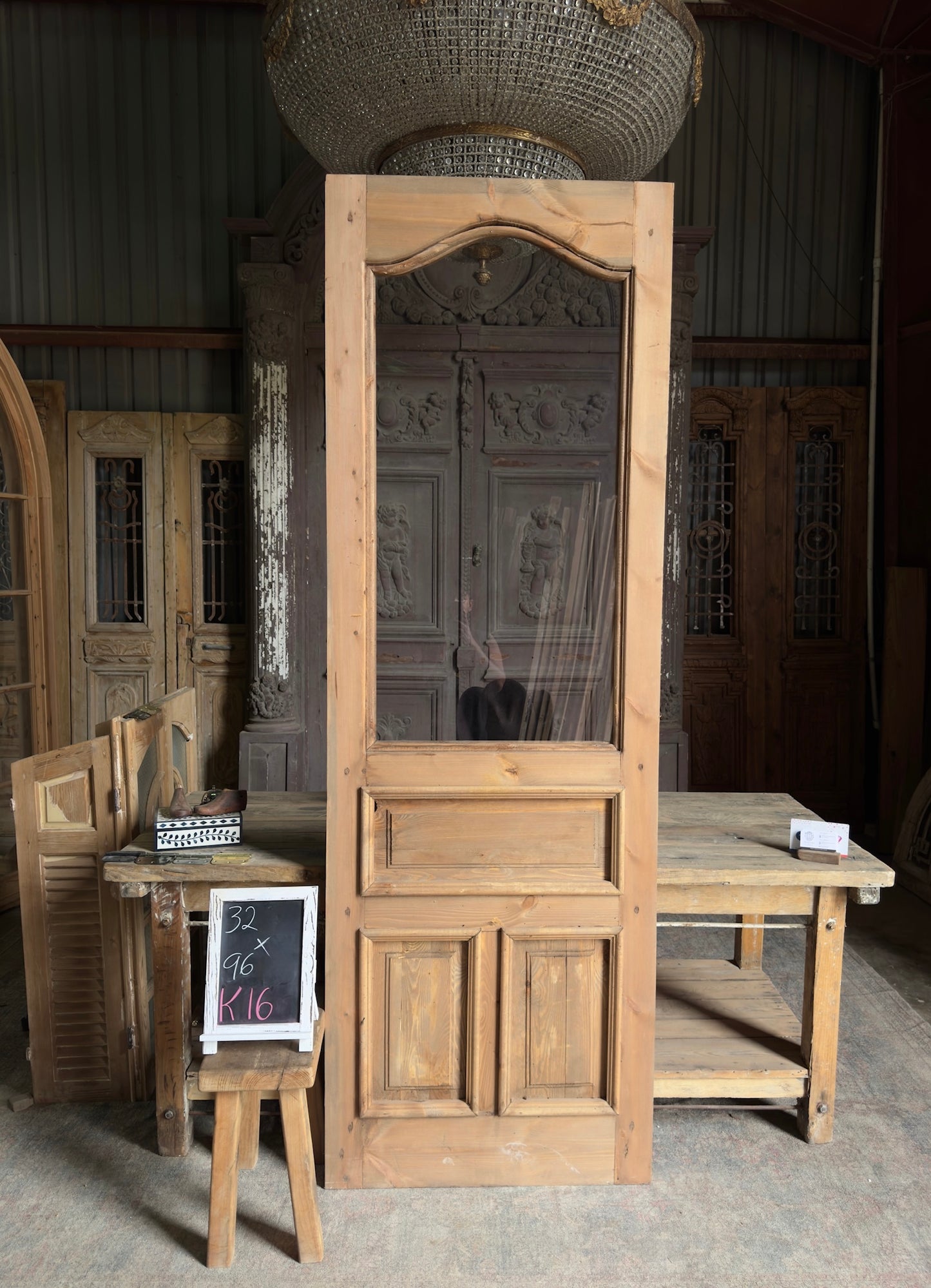 Handcrafted Arched Glass Single Door - 32x96 K16