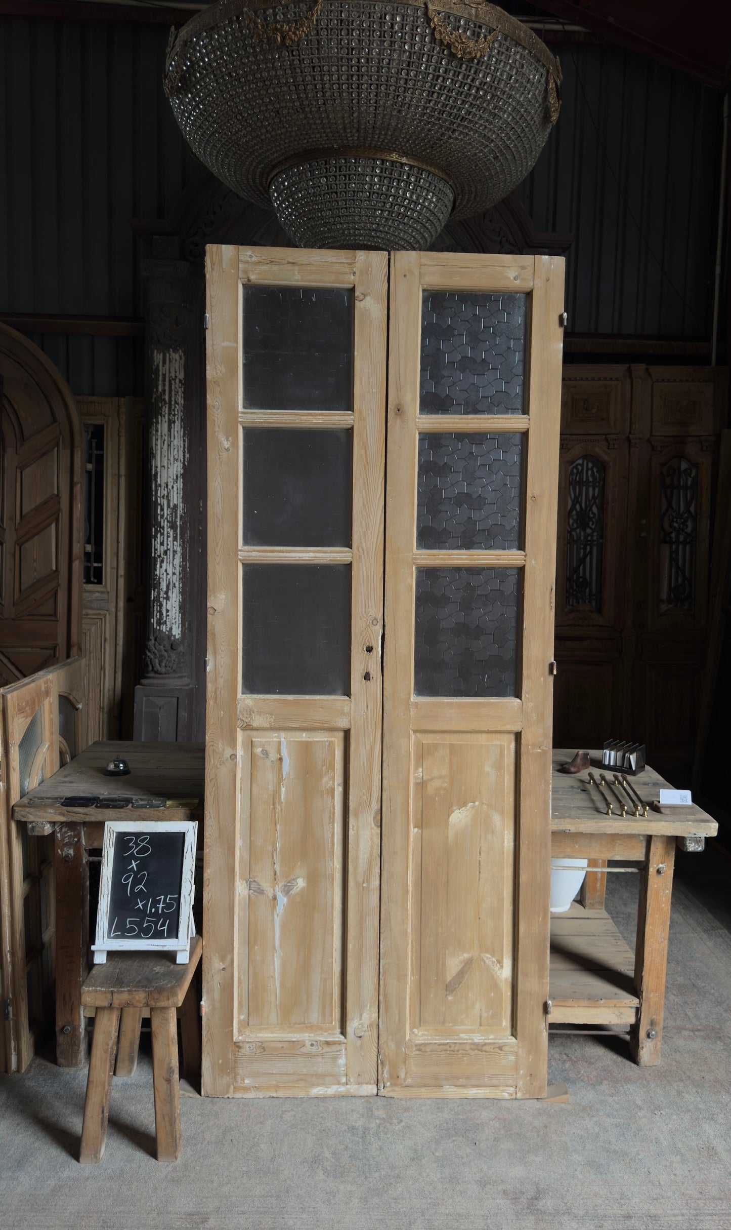 Antique Obscured Glass 3 Lite French Doors - 38x92 - L554