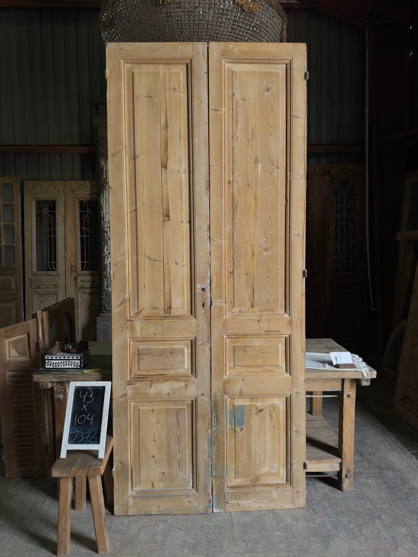 3 Panel Antique Solid French Doors - 43x104 J378