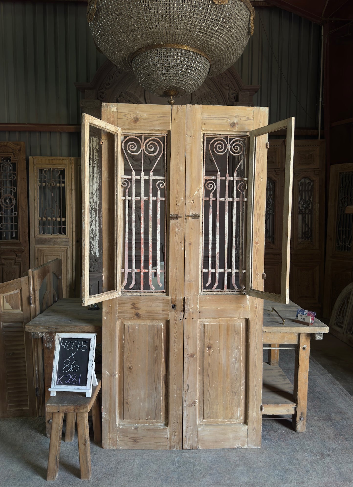 Scrolled Antique Iron French Doors - 40.75x86 K281