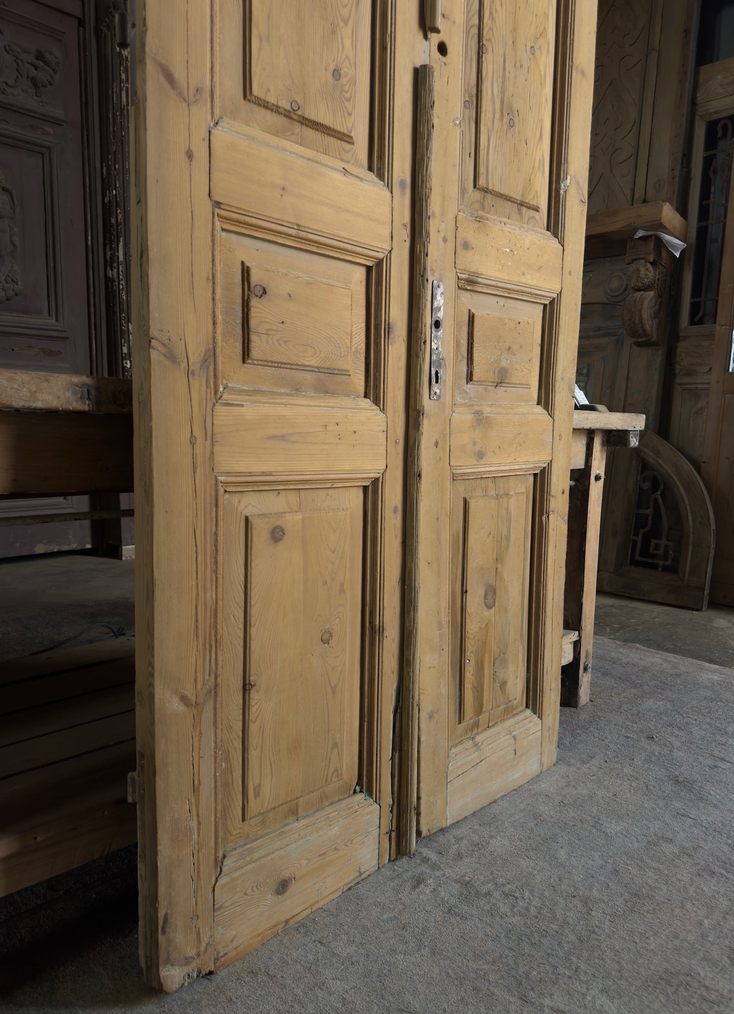 3 Panel Antique Solid French Doors - 38x92 K391