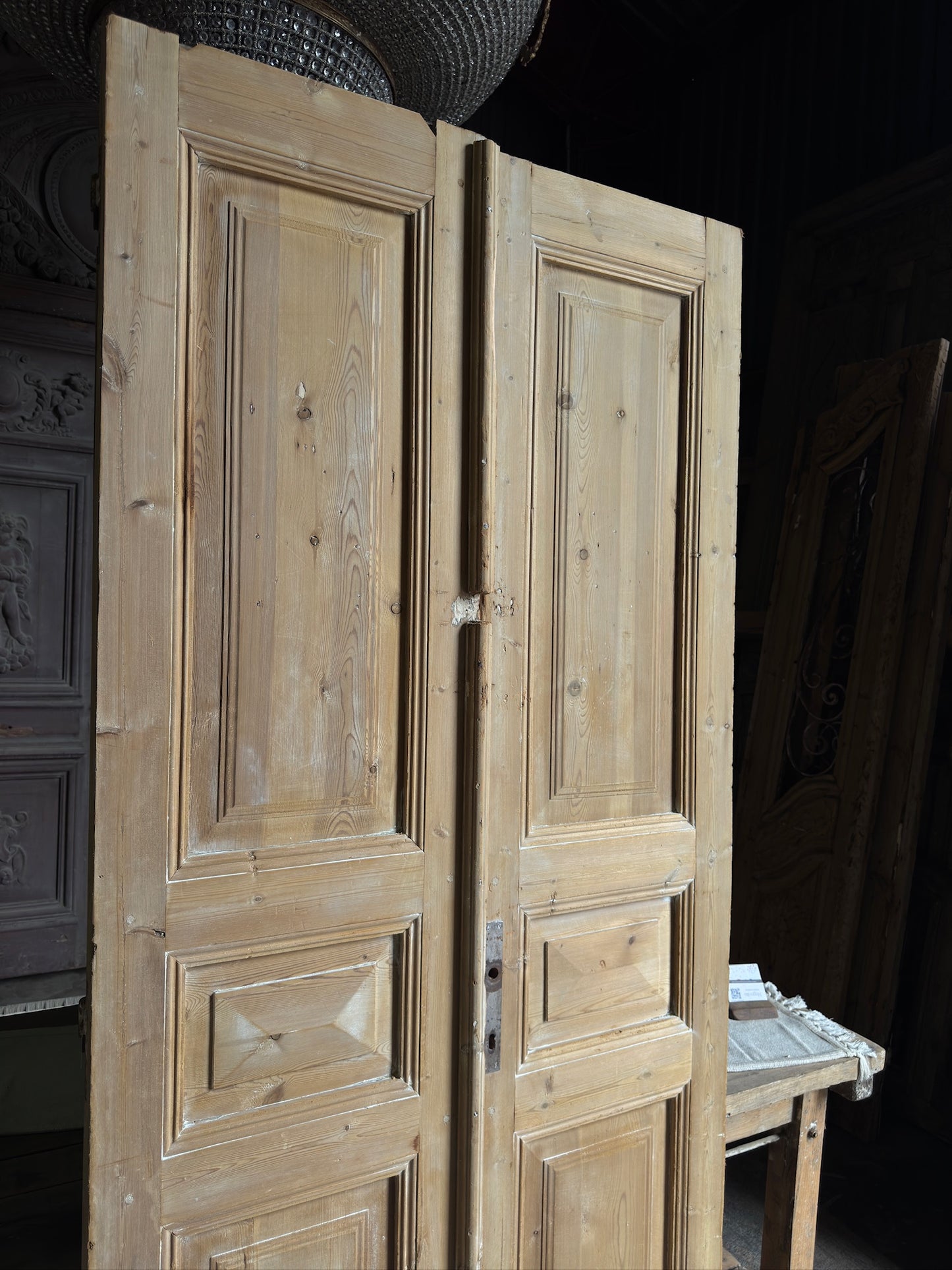 Pyramid Panel Antique Solid French Doors - 39.5x88.75 J431