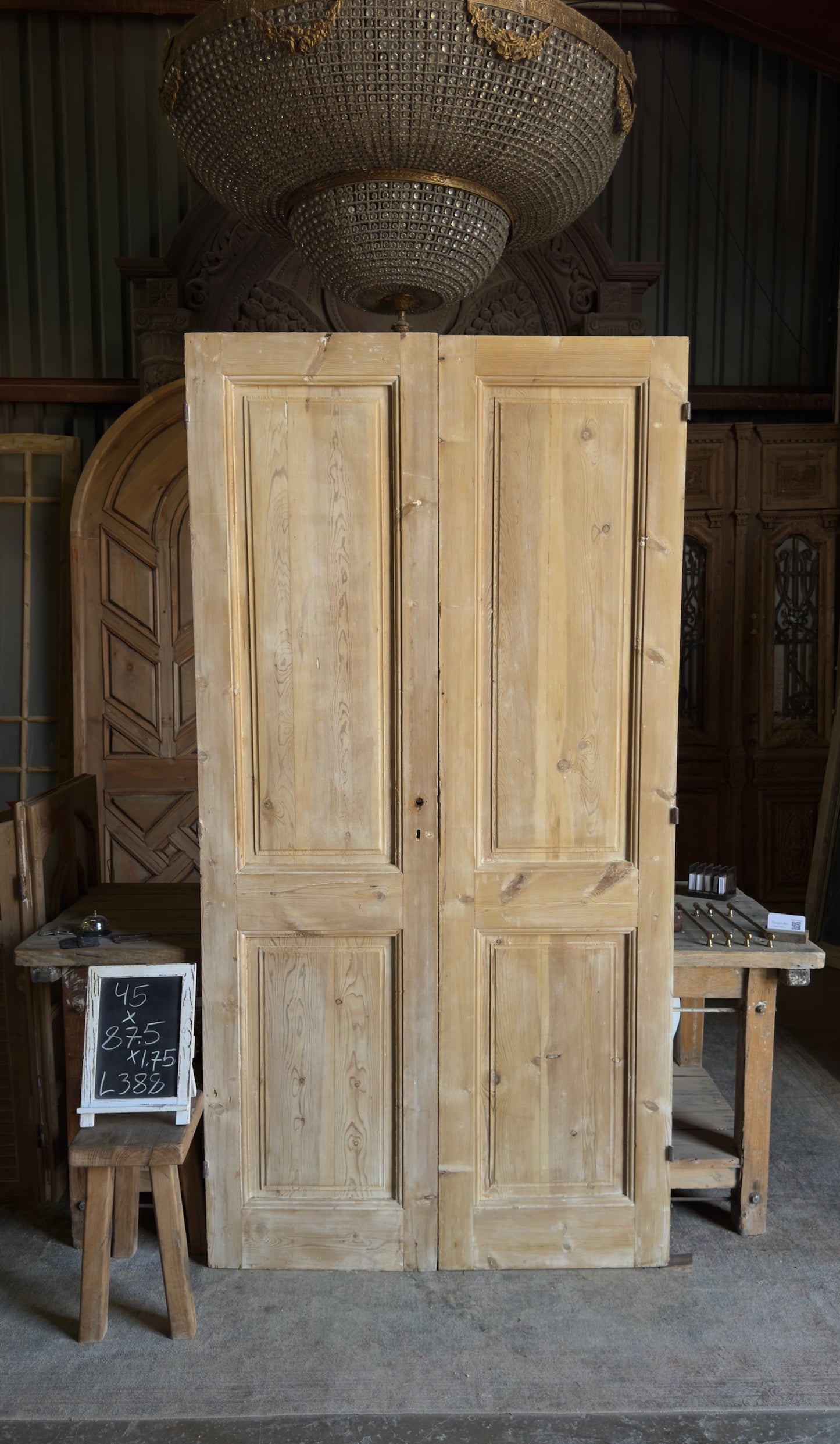 2 Panel Antique Solid French Doors - 45x87.5 - L388