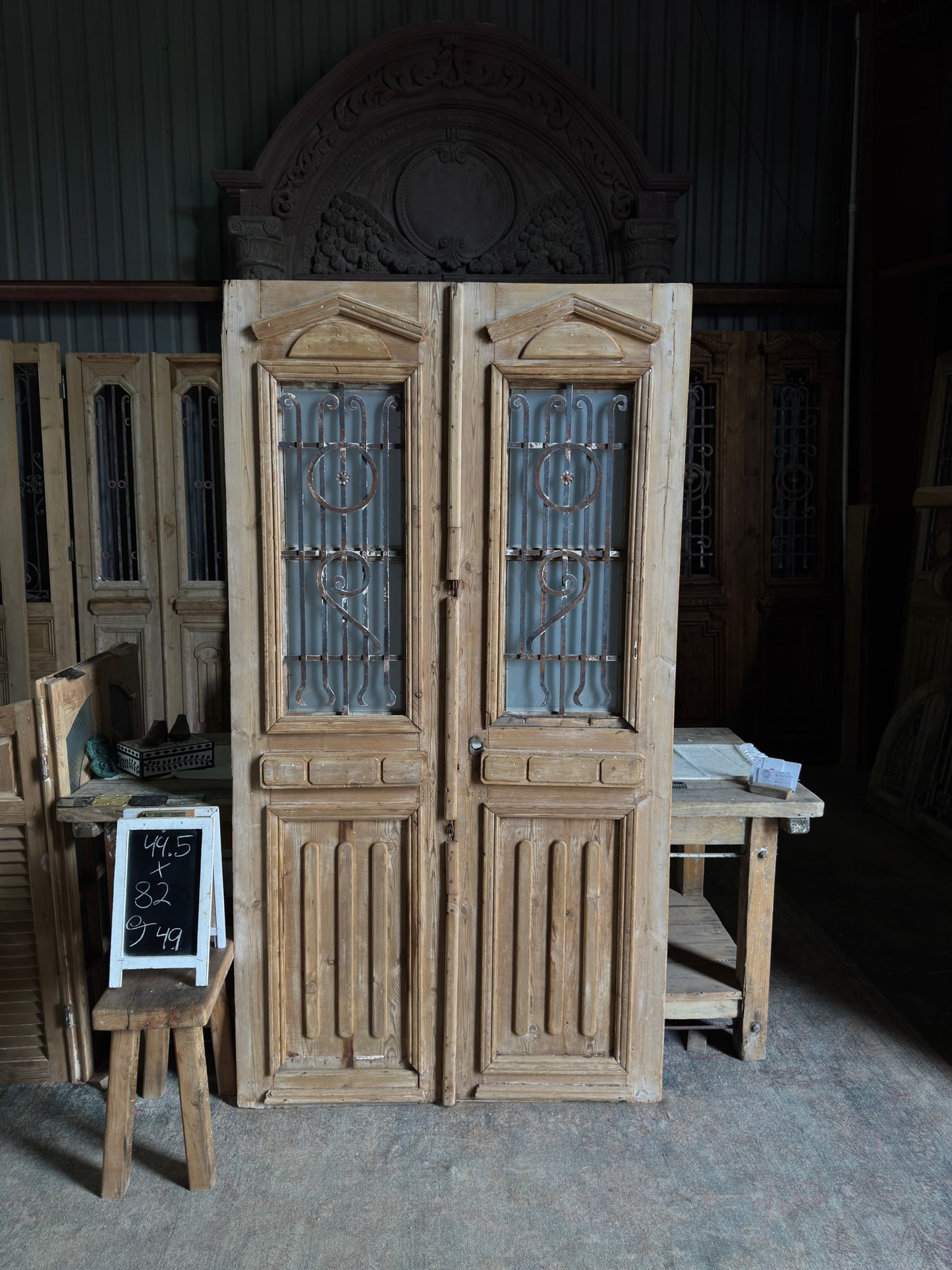 Antique Iron French Double Doors - 44.5x82 J49