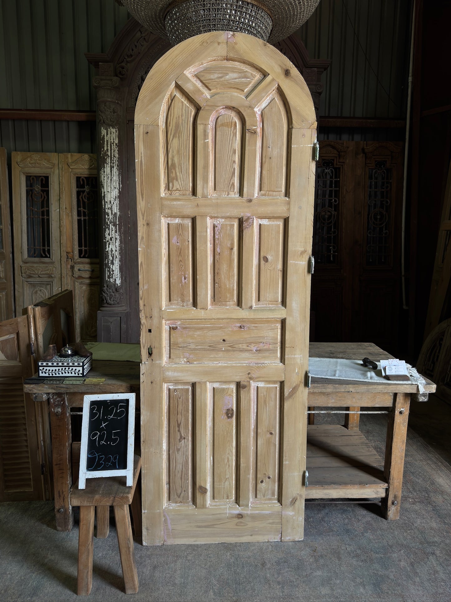 Decrotive Panel Antique Arched Solid Single Door - 31.25x92.5 J329