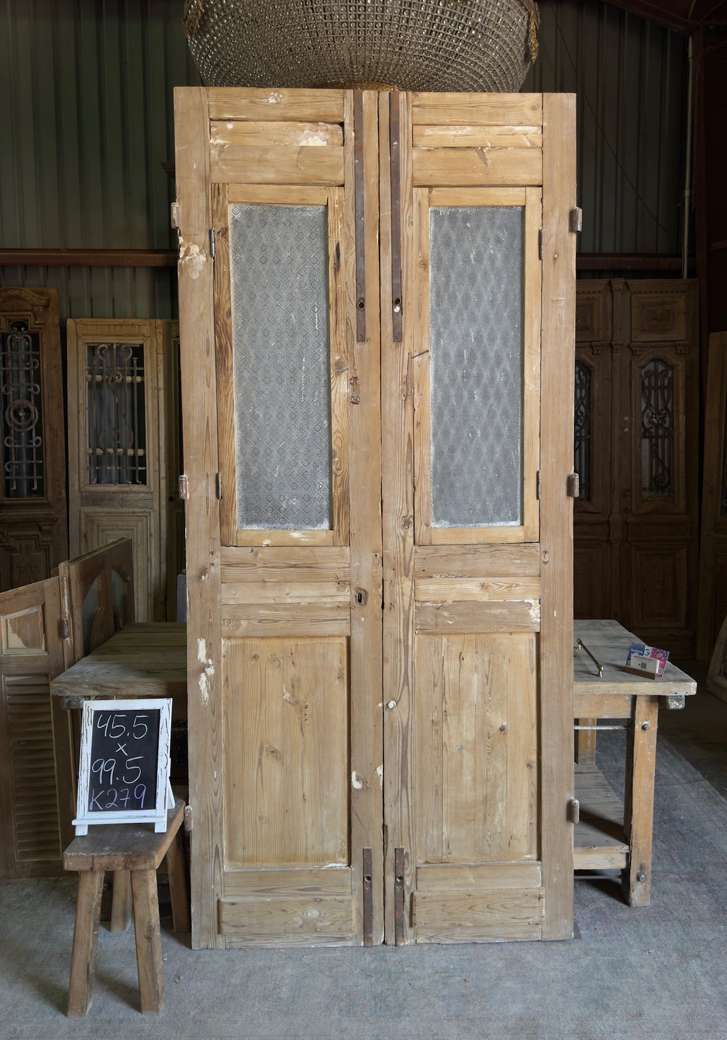 Classy Antique Iron French Doors - 45.5x99.5 K279