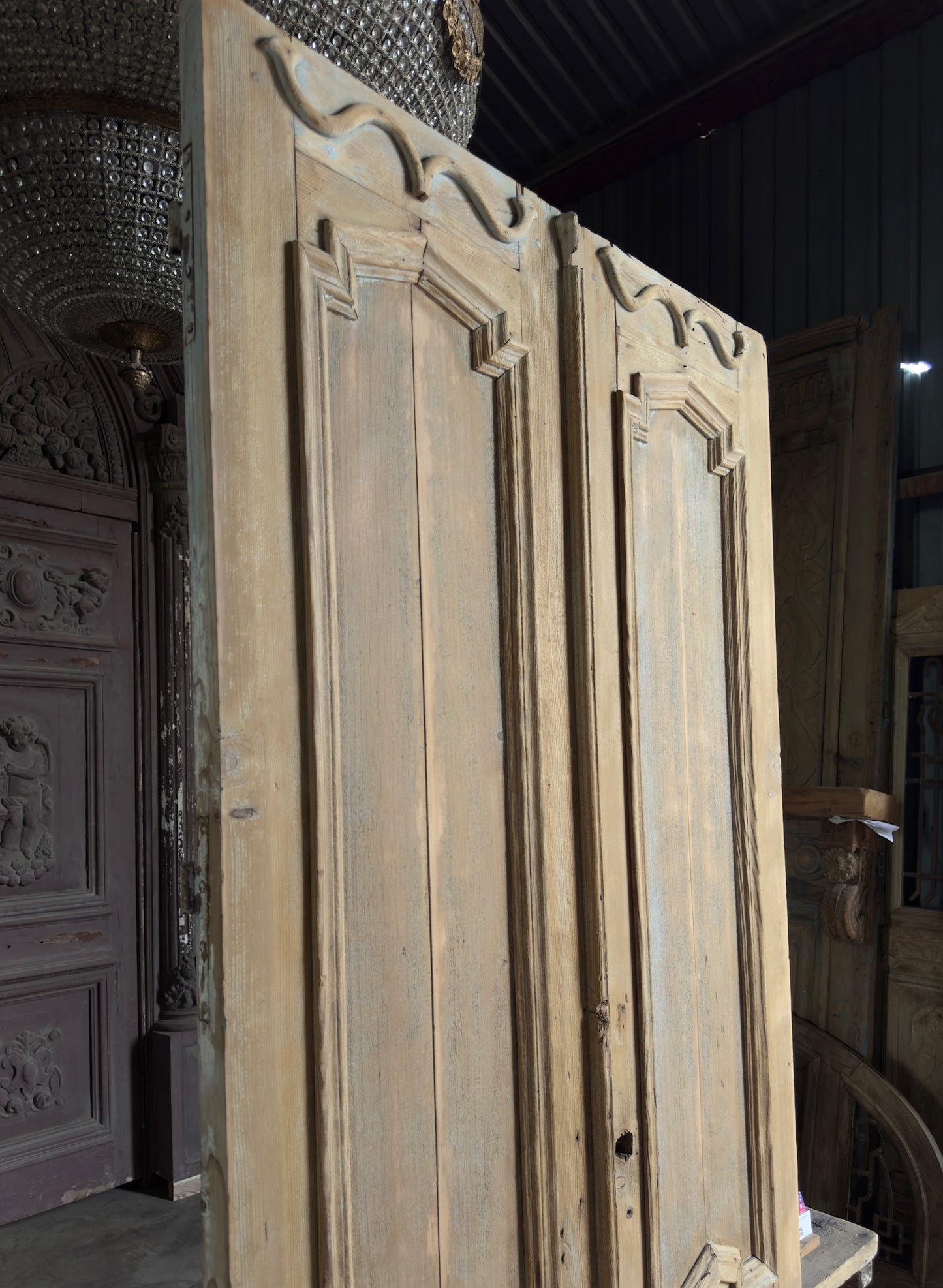 Ornately Carved Solid Antique French Pair - 43x98 K225