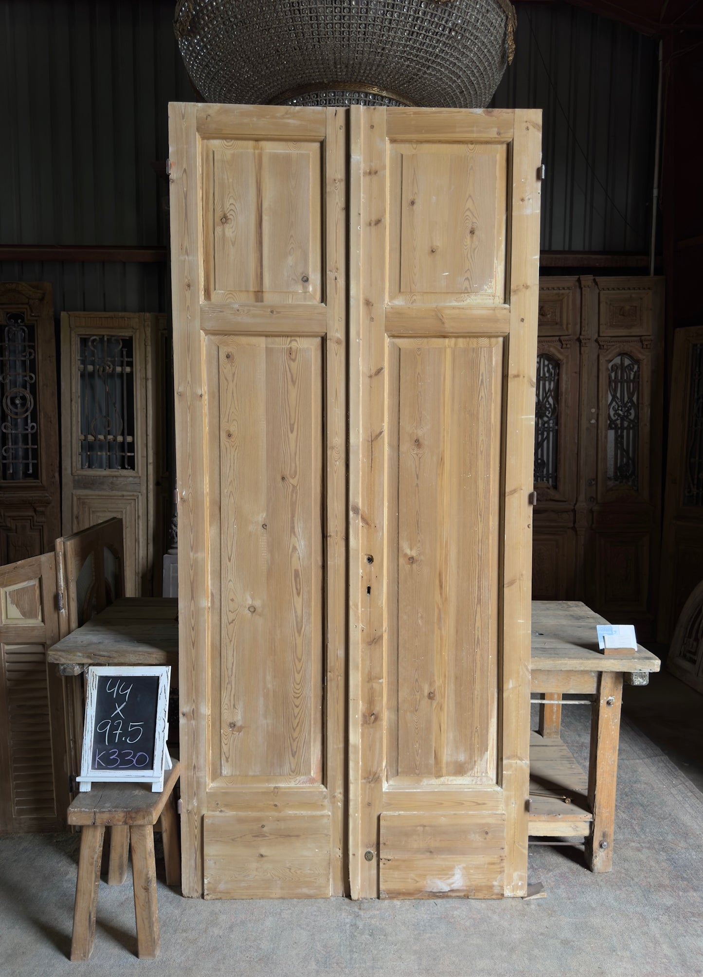 2 Panel Antique Solid French Doors - 44x97.5 K330