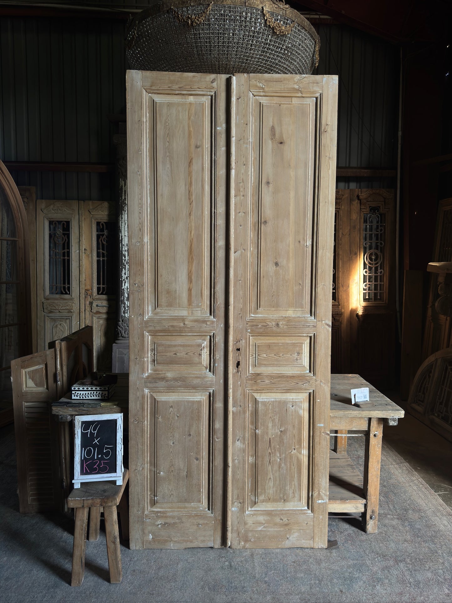 3 Panel Antique Solid French Doors - 44x101.5 K35