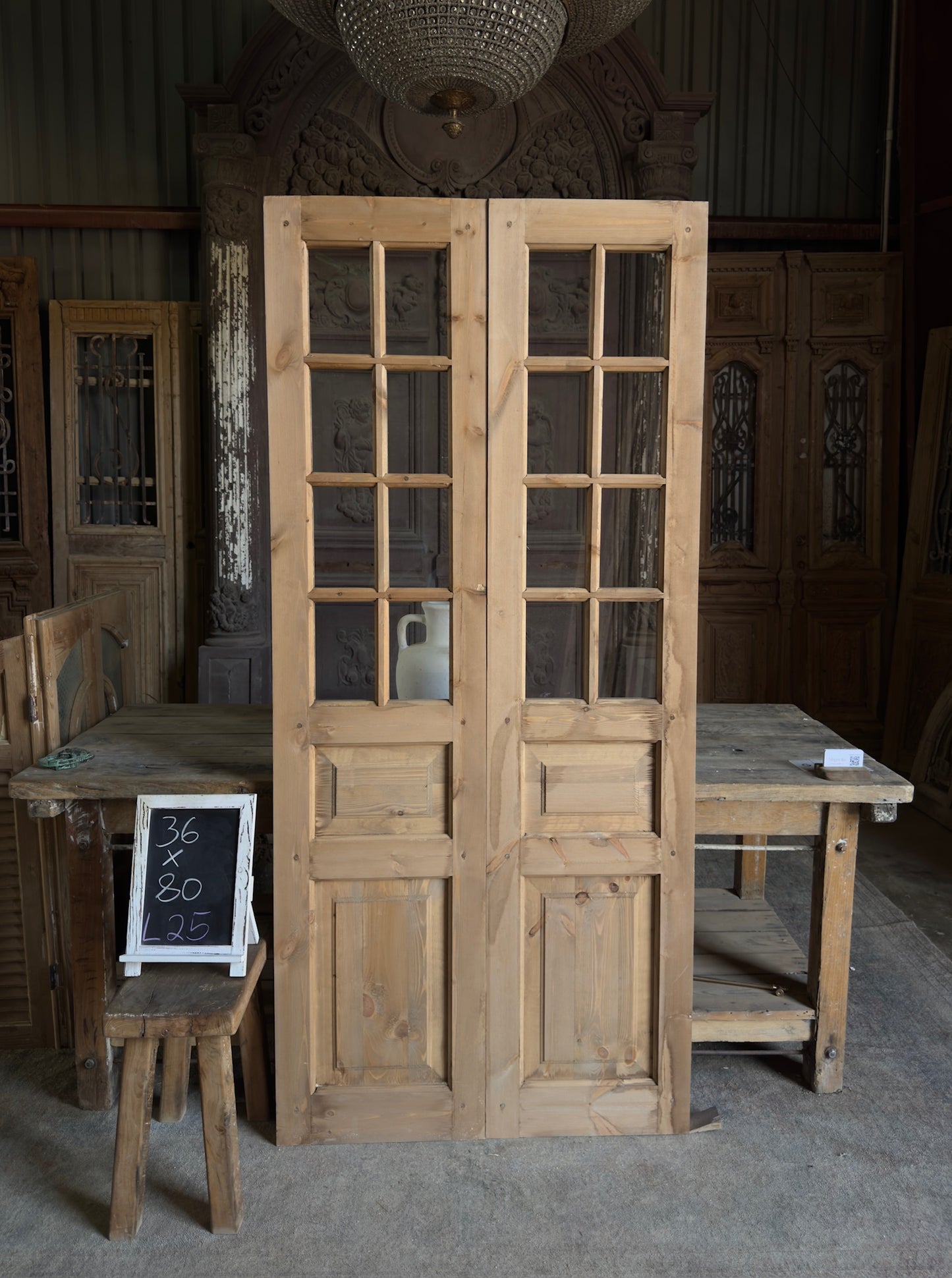 Handcrafted 8 Lite Glass French Doors - 36x80 L25