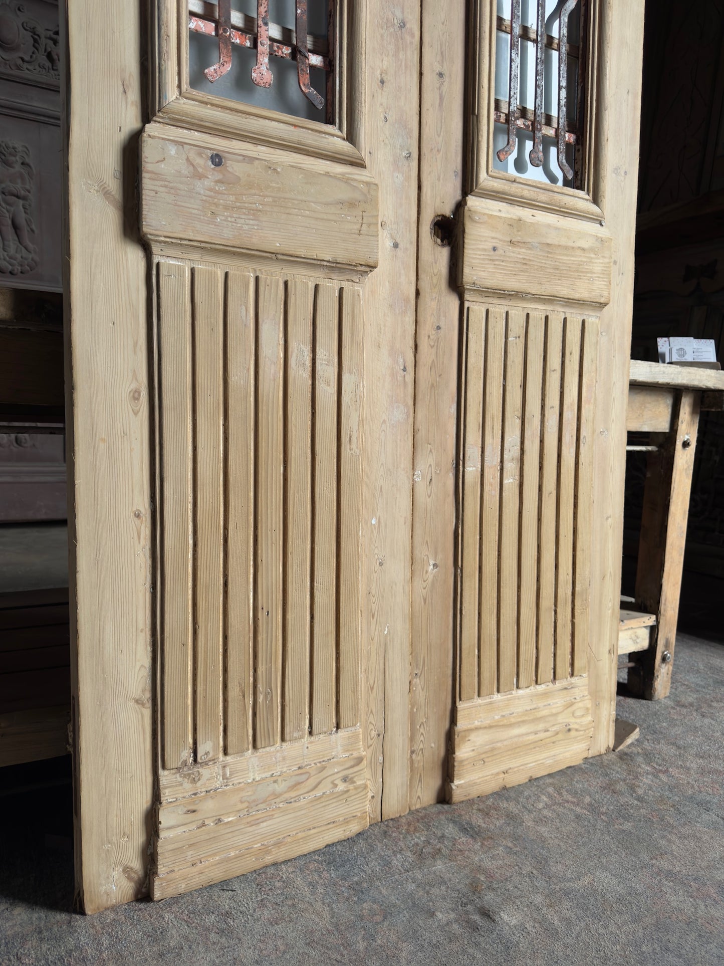 Tall Antique Iron French Double Doors - 40x100.5 J56